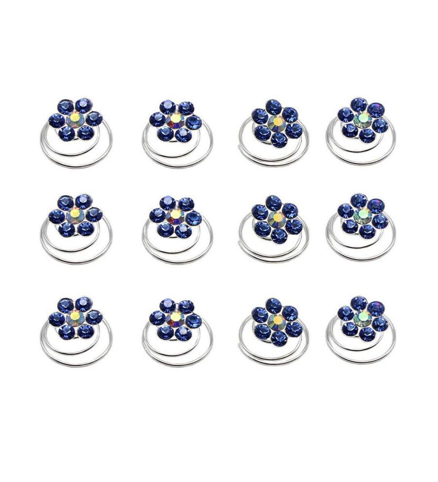 24PCS Rhinestone Flower Spiral Hair Pin - Crystal Twisters Coils Clips for Wedding Bridal Hair Accessory (Blue) - Buy Online on GoSupps.com