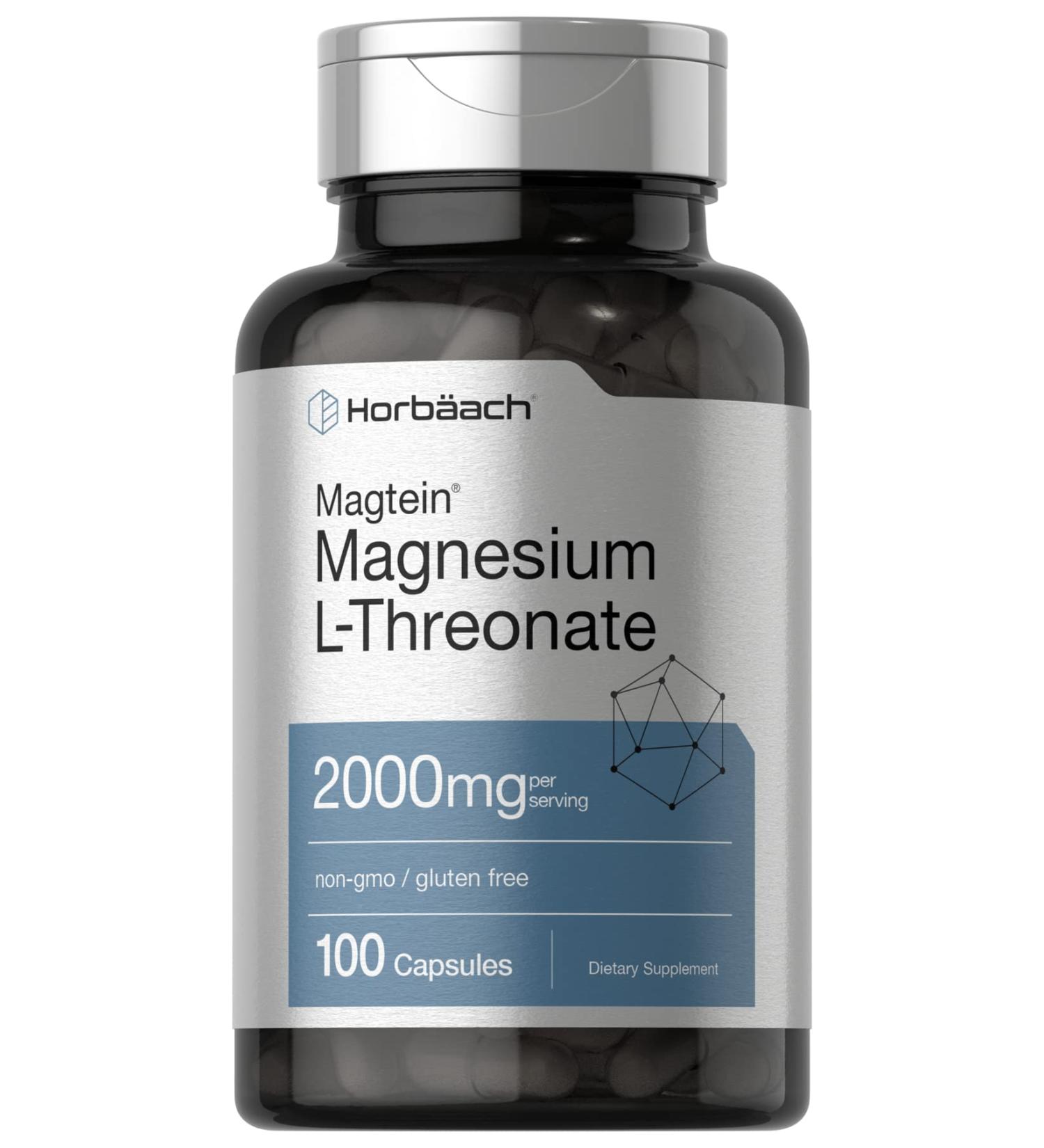 Horb ach Magtein Magnesium L-Threonate | 2000mg Supplement | 100 Capsules | for Men & Women | Non-GMO and Gluten Free - Buy Online on GoSupps.com