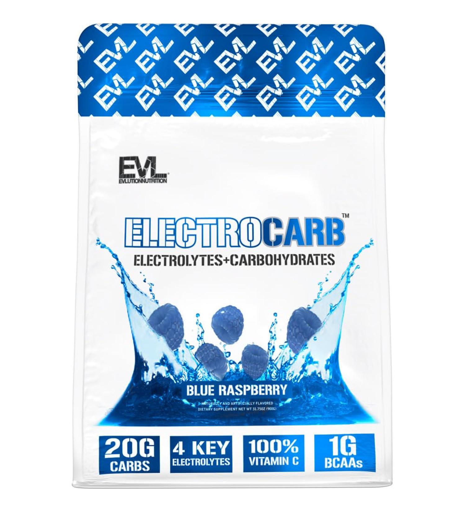 Evlution Nutrition ElectroCarb - Electrolytes + Carbohydrates - Hydration Support Endurance & Muscle Recovery - 20g Carbs 4 Key Electrolytes & 1g BCAAs - Blue Raspberry - 30 Servings 1.98 Pound (Pack of 1) - Buy Online on GoSupps.com