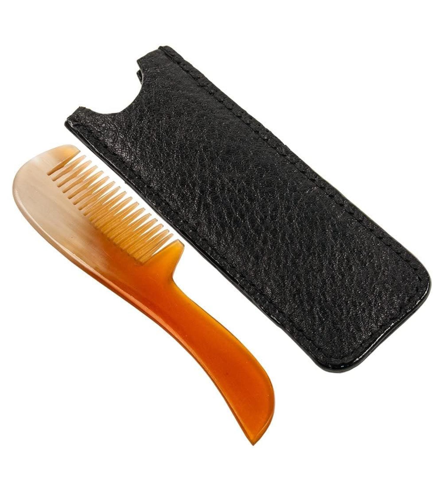 Parker Safety Razor mustache comb made of real horn with leather case