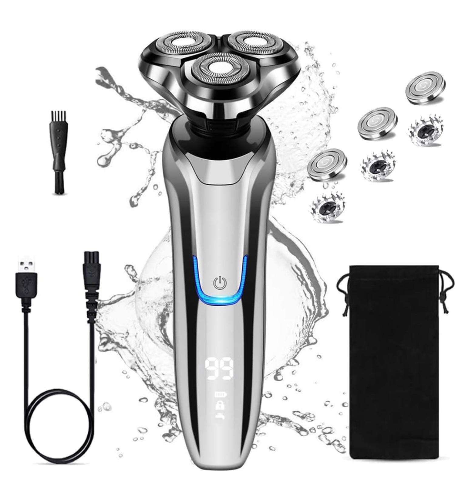 Rotary Shaver for Men Electric Razor Dry Wet Waterproof Rotary Men's Face Shaver Razors Cordless USB Rechargeable for Men Shavers Gift for Husband Father (Silver+3 Replacement Blades) - Buy Online on GoSupps.com