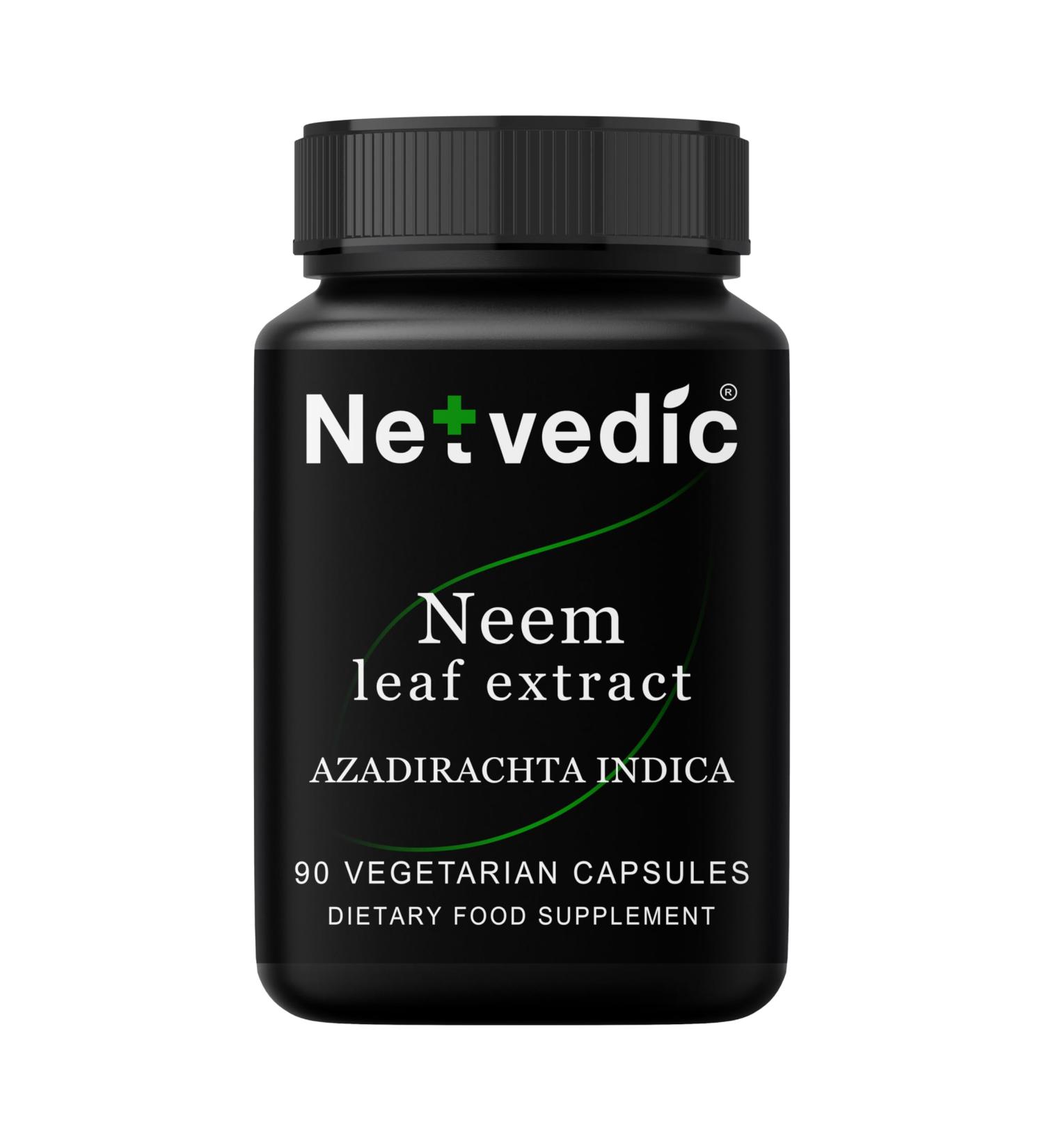 Netvedic Neem Leaf Extract Capsules | 90 Veg Caps 400mg | Azadirachta indica | Natural Intestinal Detox Support | Acne Healthy Skin Hair | Non-GMO Gluten Free | Ayurvedic Supplement | 45 Days Supply