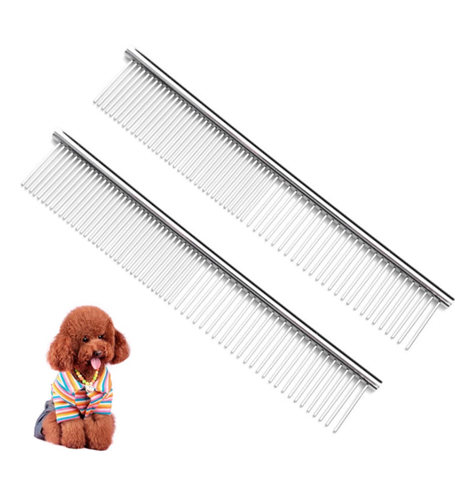 JdXun Pet Comb Set - 2 Stainless Steel Dog & Cat Brushes for Knot Removal | Rounded Teeth Pet Grooming Tools (19 x 3.3cm) - Buy Online on GoSupps.com