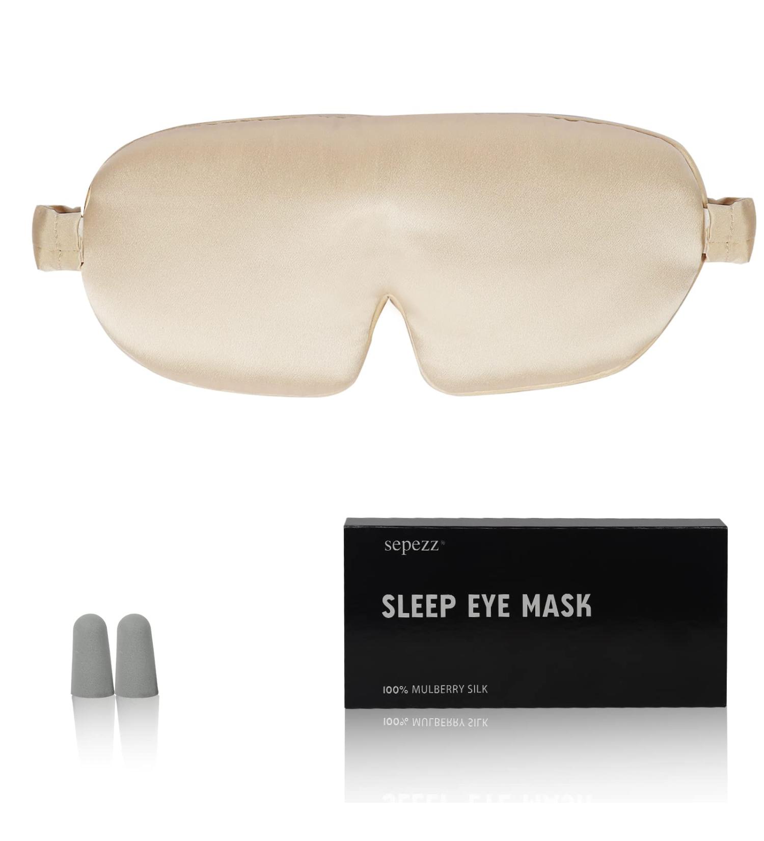 Mulberry Silk Sleep Mask - Adjustable Eye Mask for Women and Men - Ideal for Travel, Home, and Office - Gold - Buy Online on GoSupps.com