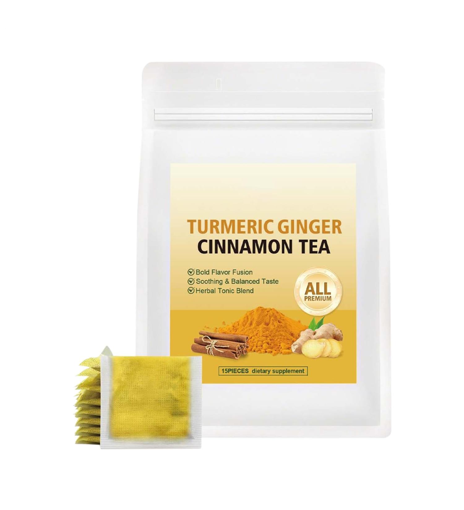 Turmeric Ginger Cinnamon Tea Natural Ingredient No Sugar and Caffeine Free Turmeric Ginger Cross Blend Natural Health Tea 14x20cm for Immune Support Sleep Morning Stress Relief - Buy Online on GoSupps.com