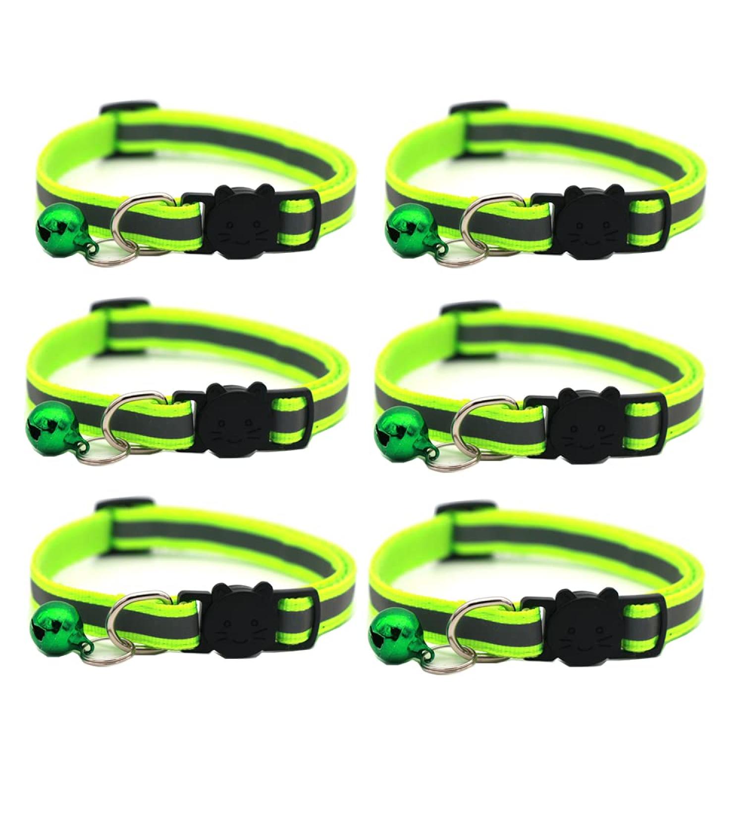 Hepplly 6-Pack Reflective Cat Collars - Quick Release Kitten Collars with Bells in Fluorescent Green | International Shipping Available - Buy Online on GoSupps.com