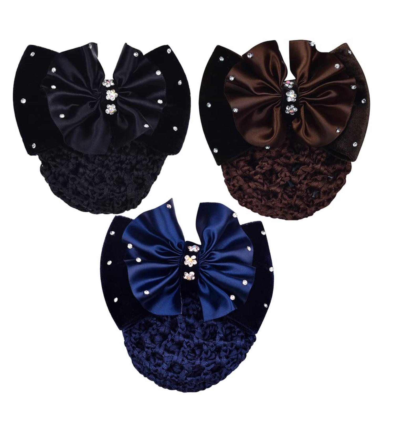 FSSTUD 3-Piece Bow Hair Net & Bun Cover - Rhinestone Hair Clips for Women & Girls | Stylish Hair Accessories - Buy Online on GoSupps.com