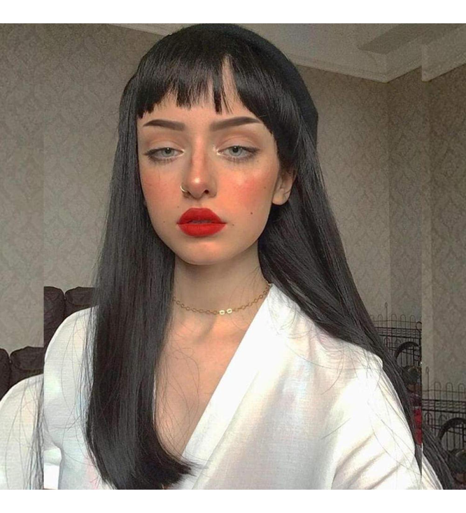 BGHJUE Wig female black long straight fluffy natural hair temperament face long hair full headgear