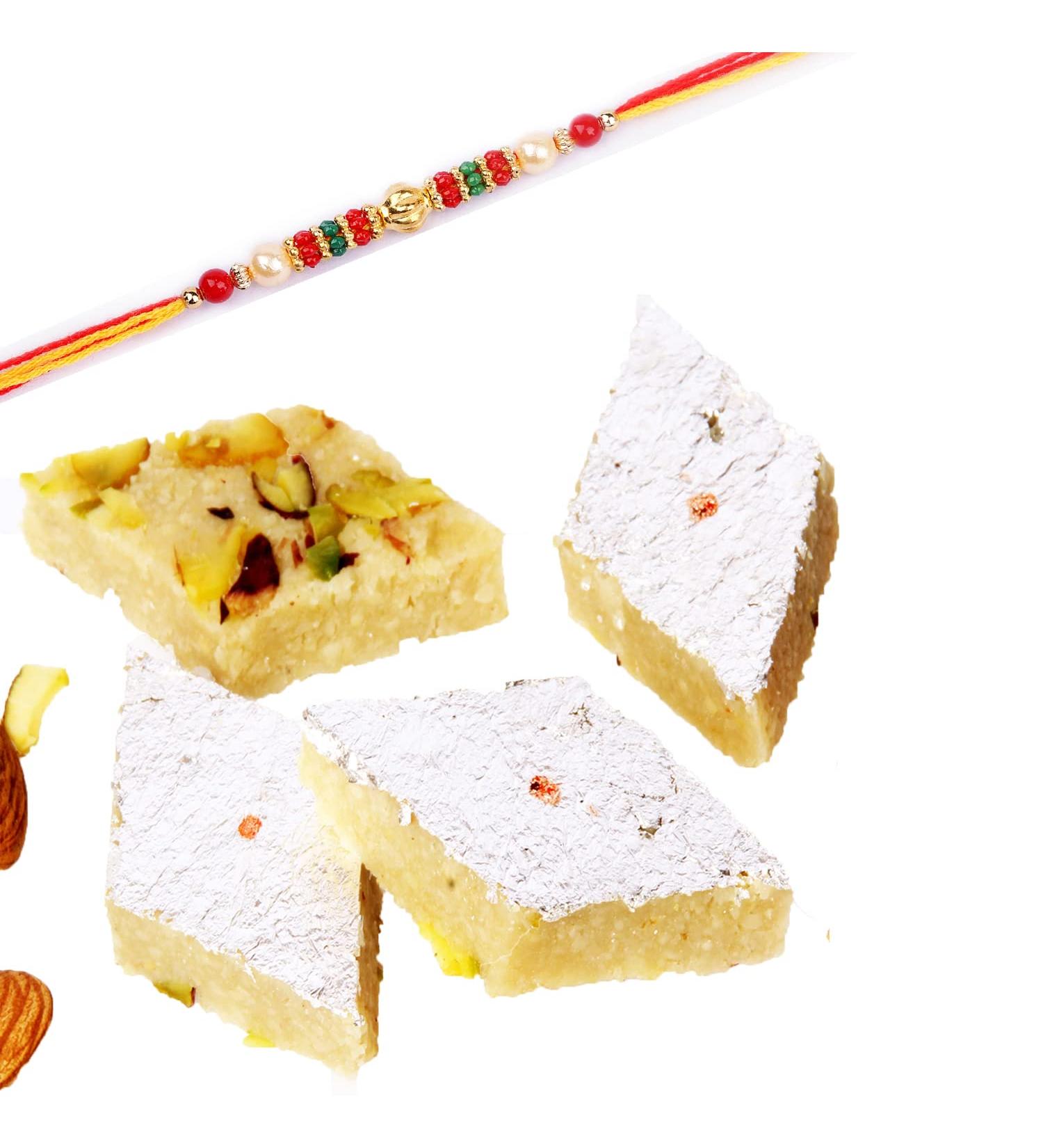 Ghasitaram Gifts Rakhi Gifts for Brothers Sugar Free Badam Katli 200 GMS with Pearl Beads Rakhi - Buy Online on GoSupps.com