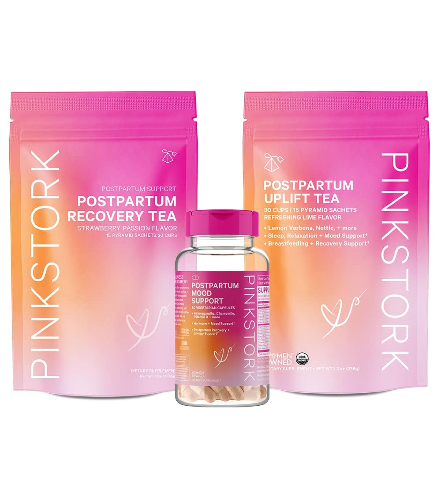 Pink Stork Postpartum Bundle: Postpartum Recovery & Mood Support Postnatal Vitamins for Breastfeeding & Lactation Support Healthy Mood & Hormone Balance for Women with Ashwagandha Women-Owned - Buy Online on GoSupps.com