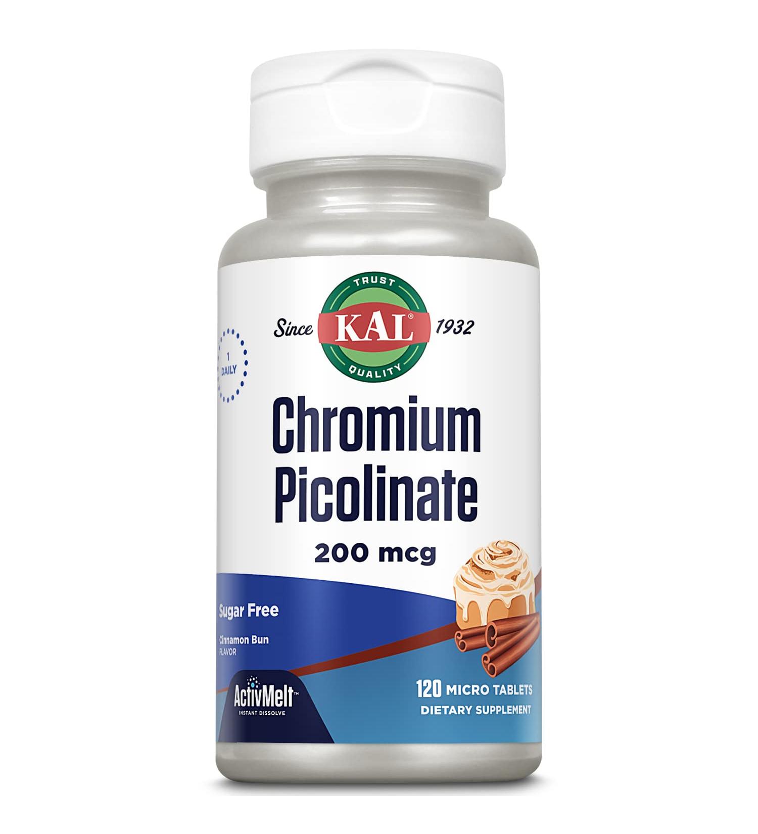 KAL Chromium Picolinate 200mcg Supplement - Metabolism Support ActivMelts - Cinnamon Bun Flavor - 120 Servings - Buy Online on GoSupps.com