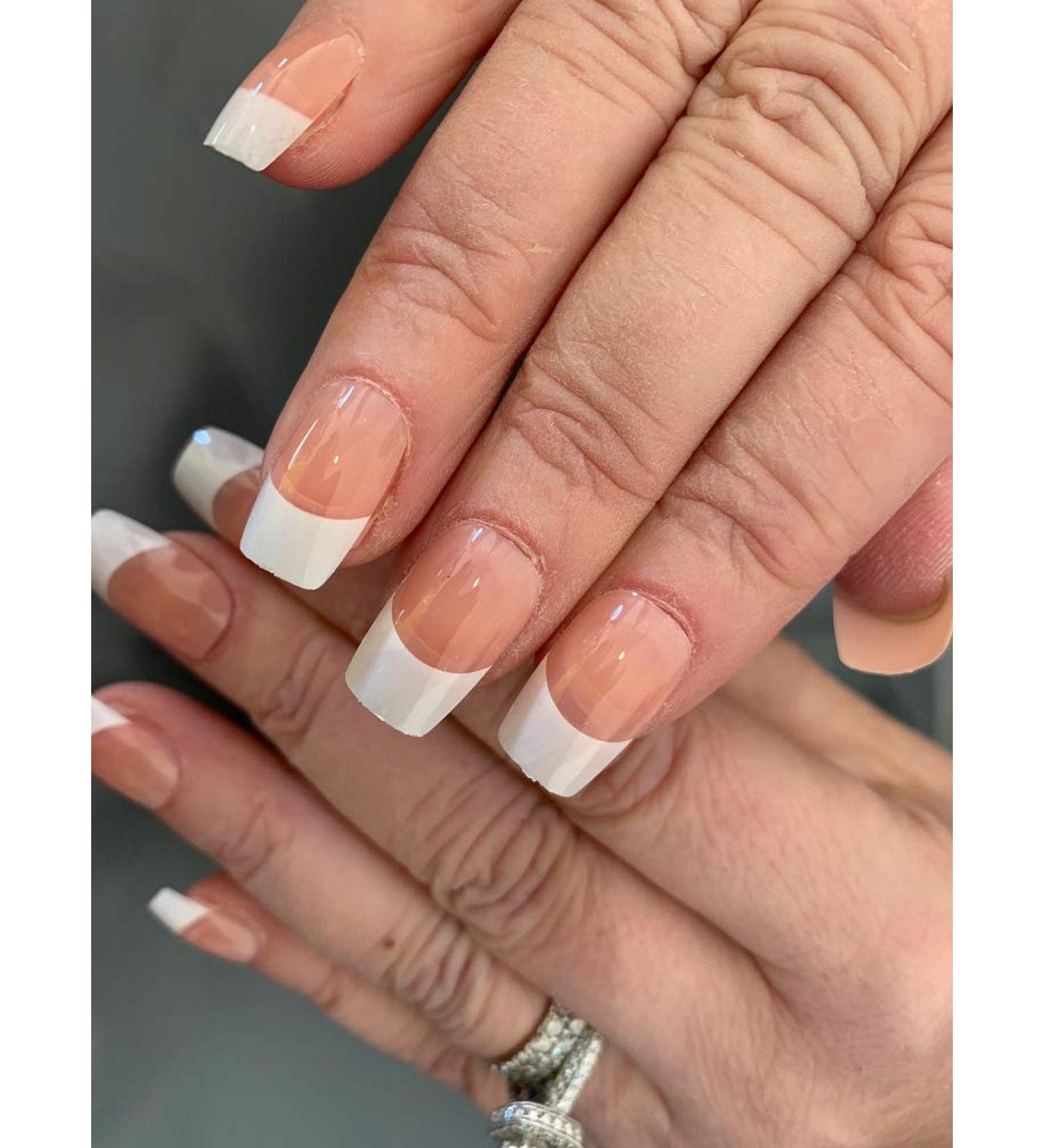 12x Press on False Nails Polished Painted French Manicure Style Kit Beauty Set