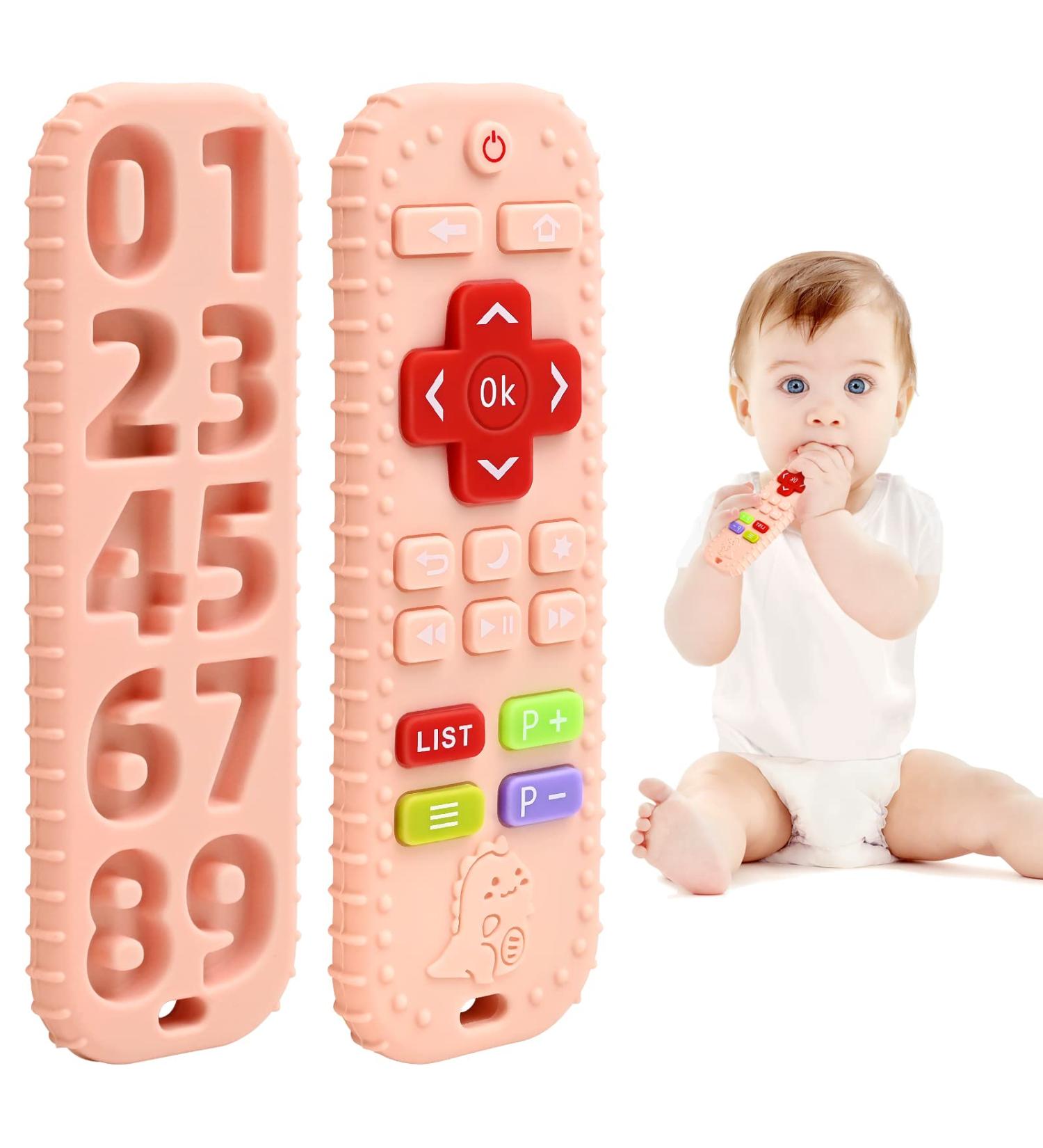 Silicone Baby Teething Toys | Remote Control Teething Aid | Gifts for 0-12 Months | Safe & Food-Grade Bathing Toys for Toddlers | Pink - Buy Online on GoSupps.com