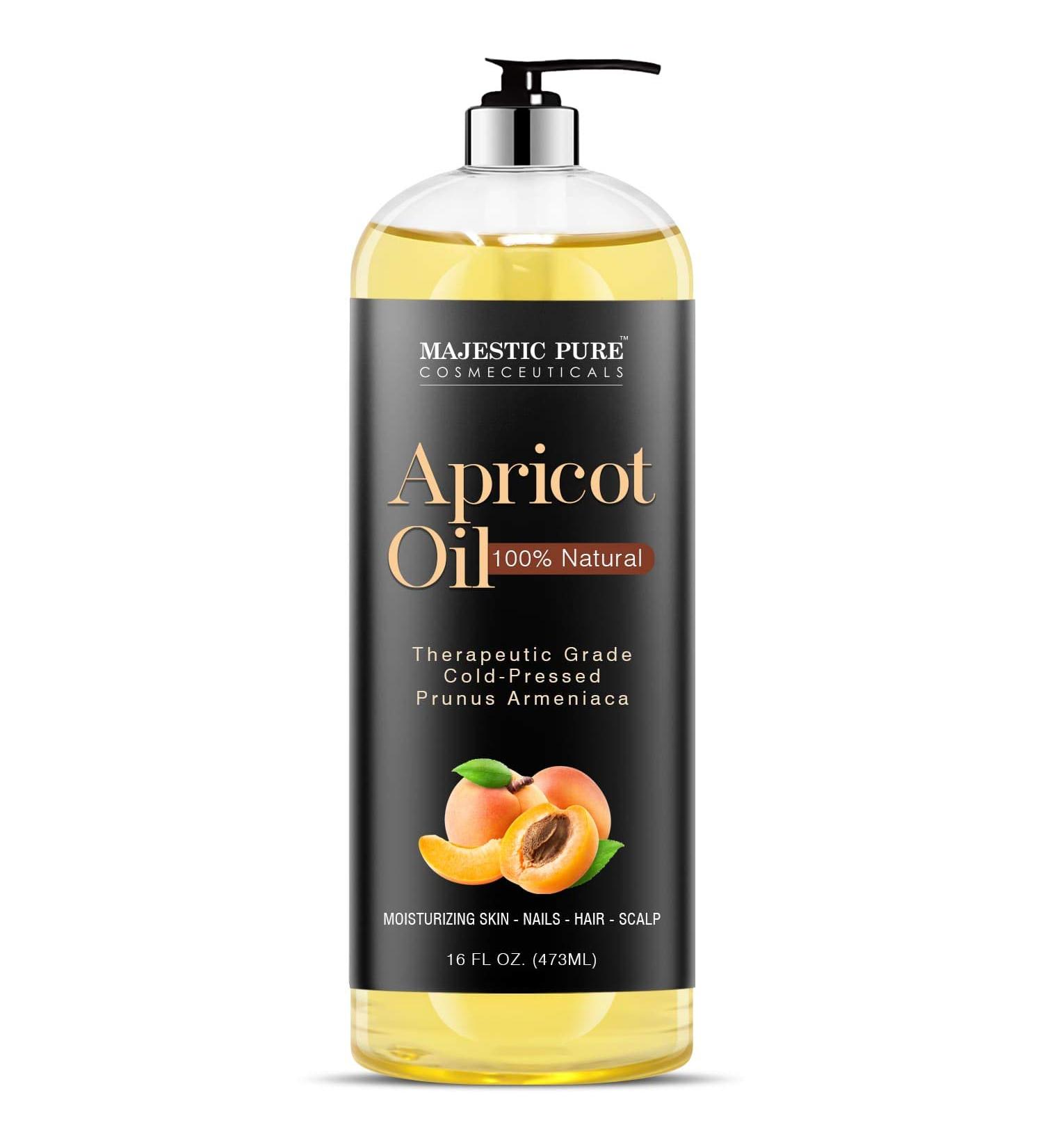 Majestic Pure Apricot Oil 16 fl oz - 100% Pure & Natural Cold-Pressed Kernel Oil for Skin, Hair Care & Massage - Moisturizing Formula to Dilute Essential Oils - Buy Online on GoSupps.com