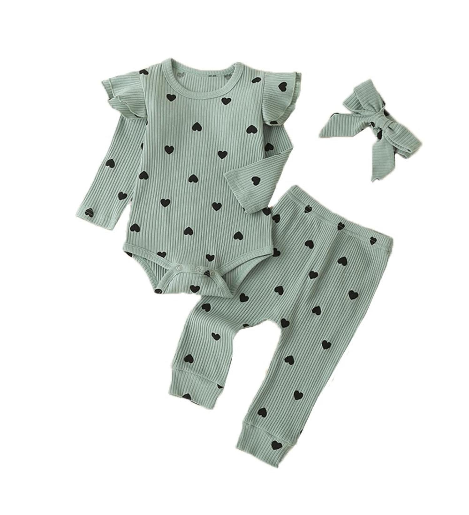 UUAISSO Baby Girls Cow Print Ruffled Outfit Set | Infant Clothing 6-9 Months Green Hearts - Buy Online on GoSupps.com