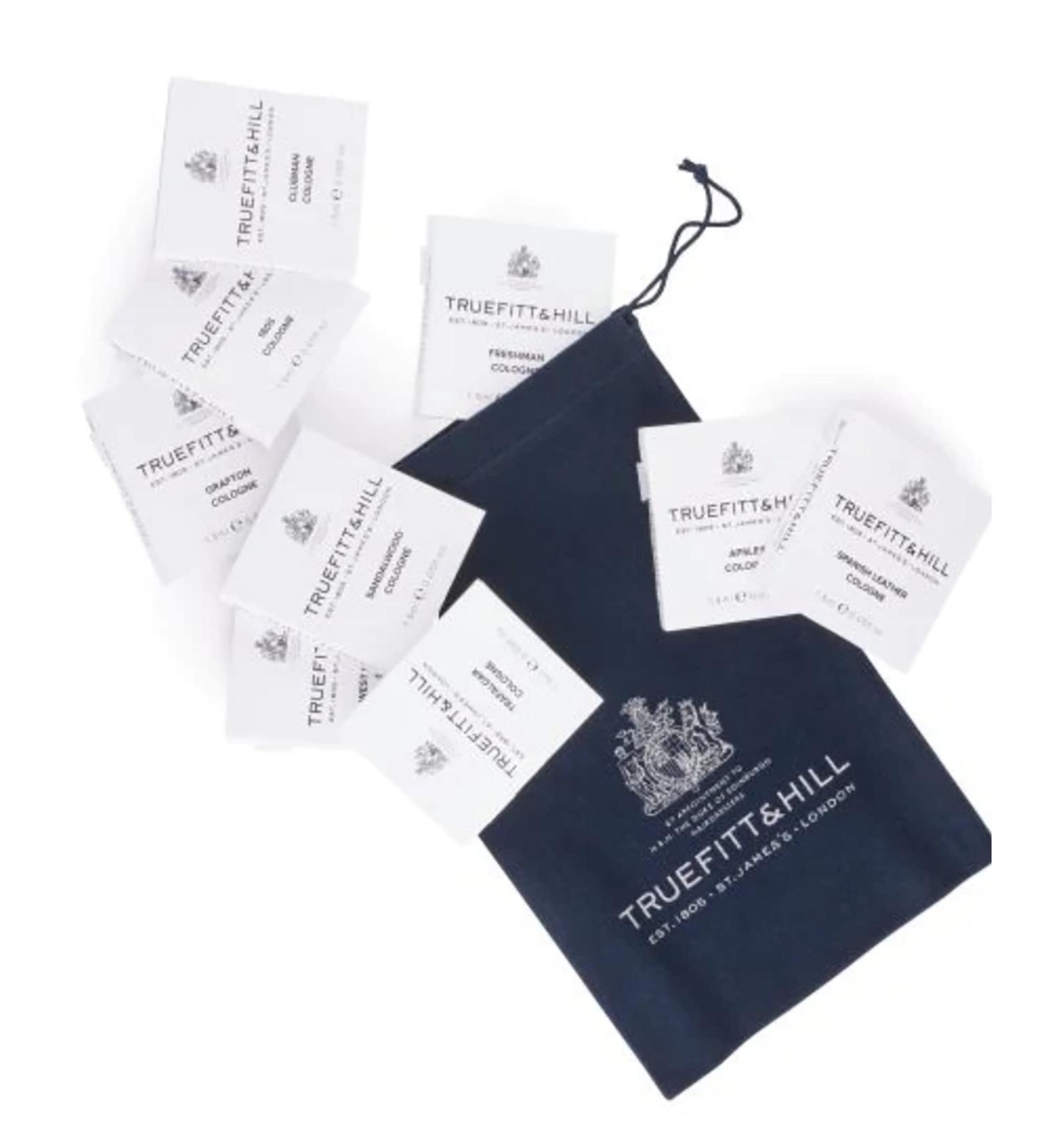 Truefitt & Hill Cologne Sample Pack | 9 fragrances: 1805 Apsley Sandalwood Trafalgar Grafton Freshman Clubman West Indian Limes Spanish Leather | 1.5ml Travel Size Vials - Buy Online on GoSupps.com