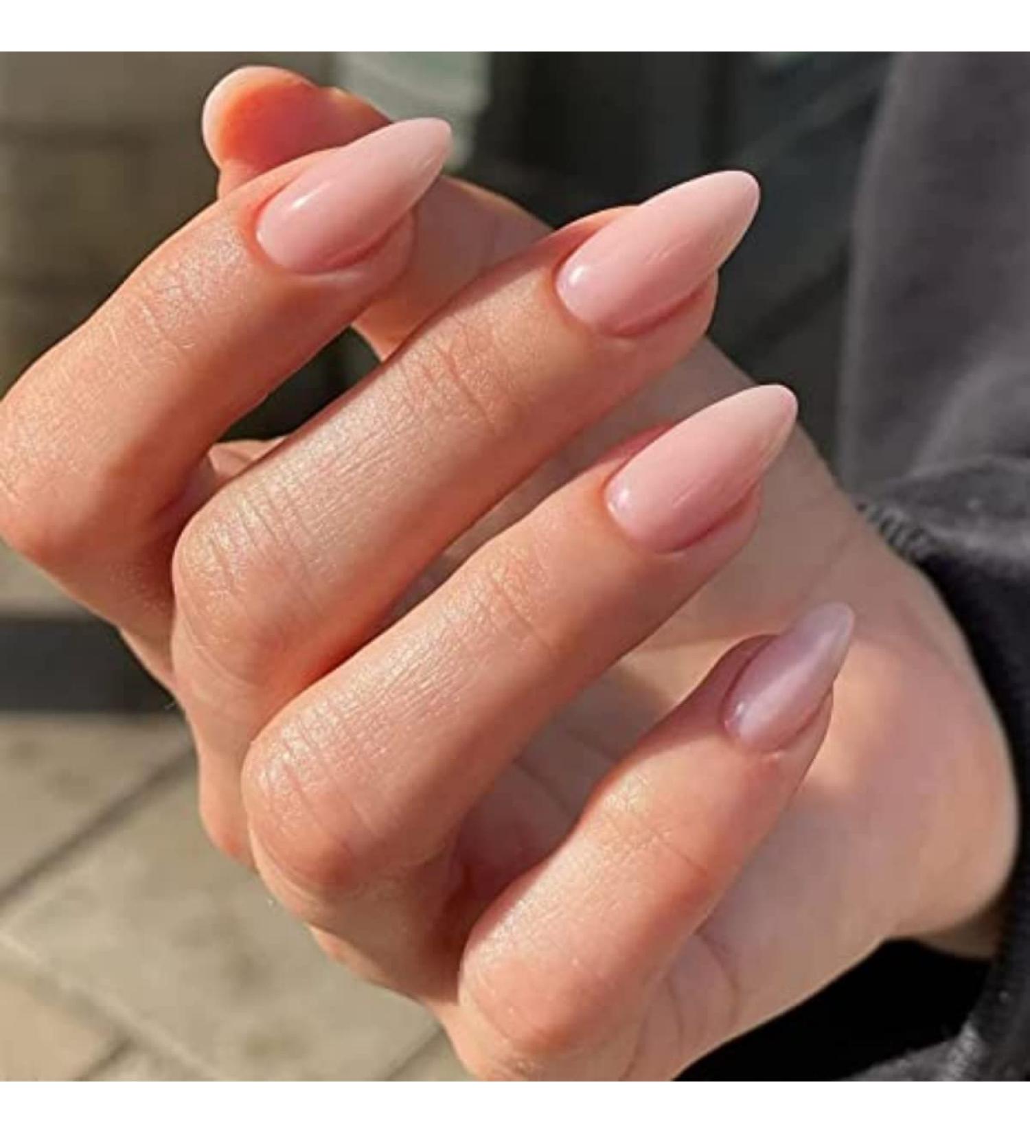 Justotry 24 Pcs Almond Gradient French Fake Nails | Nude Peach Short False Nails with Glue | Stiletto Stick On Nails for Women - Buy Online on GoSupps.com