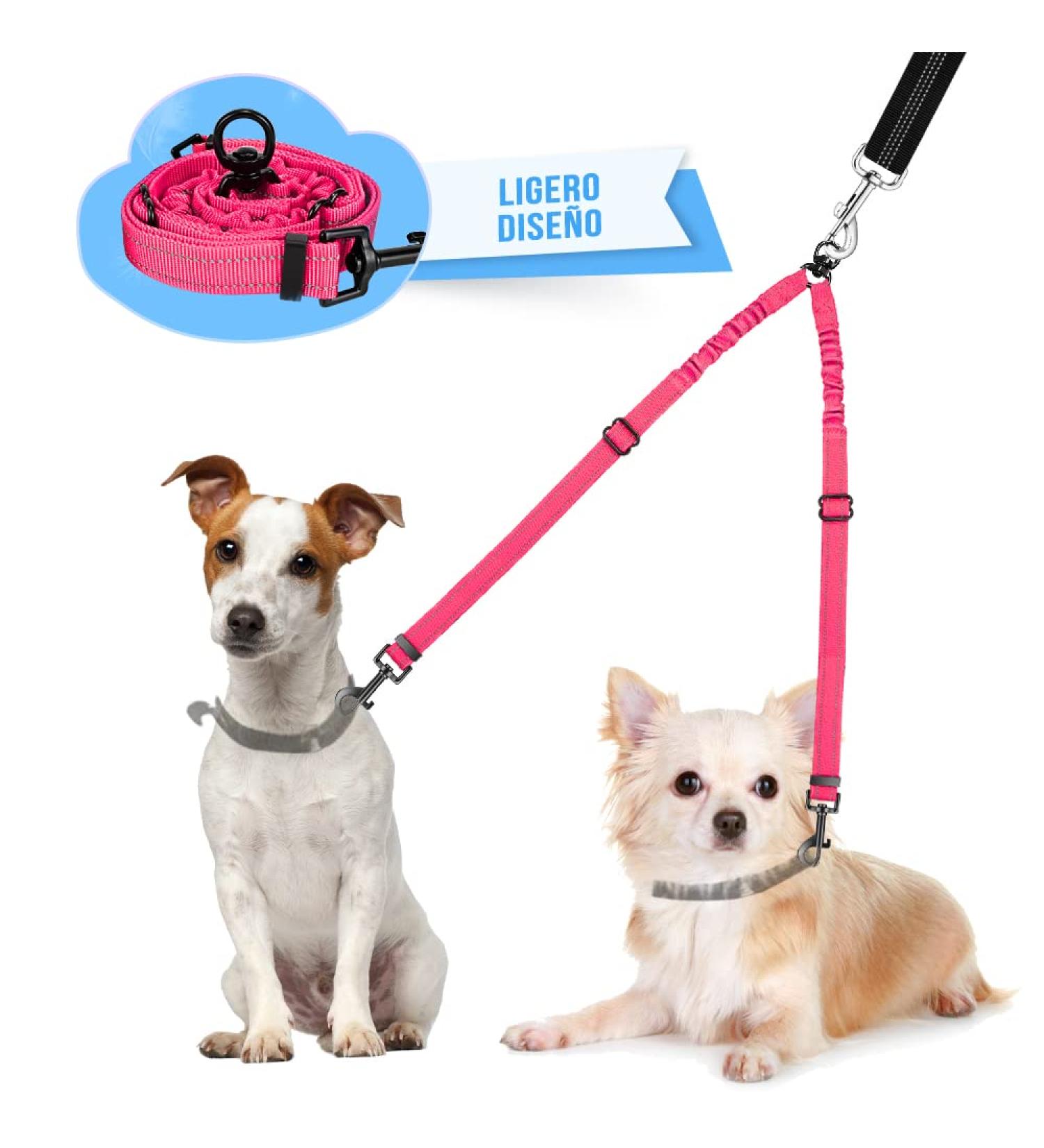 Slowton 2 Dogs Adjustable Double Leash - 360 Rotatable Reflective Pink | No Complication Dog Linen for Small Breeds (3-9 kg) - Buy Online on GoSupps.com