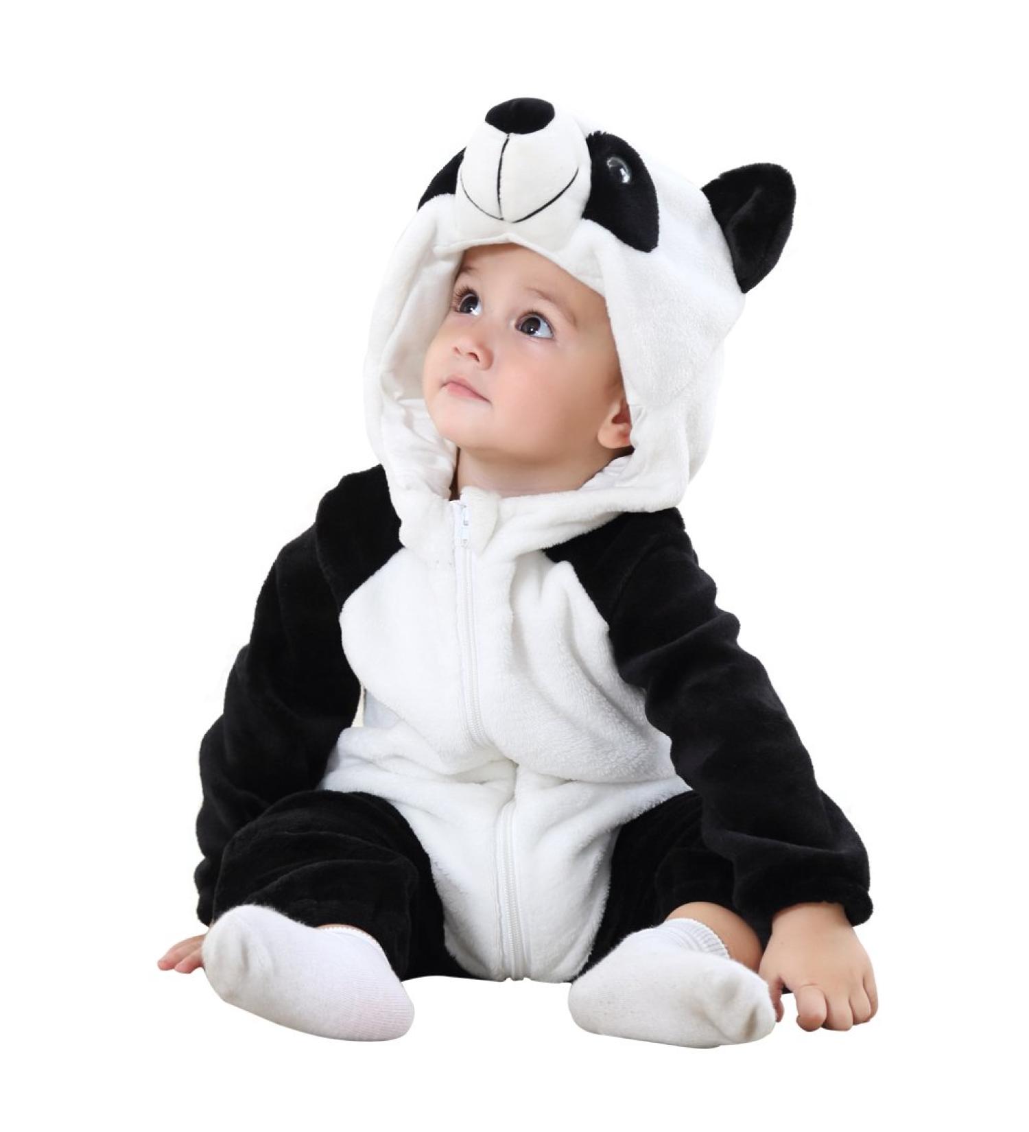 COOKY.D Baby Hooded Rompers | Winter Flannel Jumpsuit Pajamas | 6-12 Months Panda Design - Buy Online on GoSupps.com