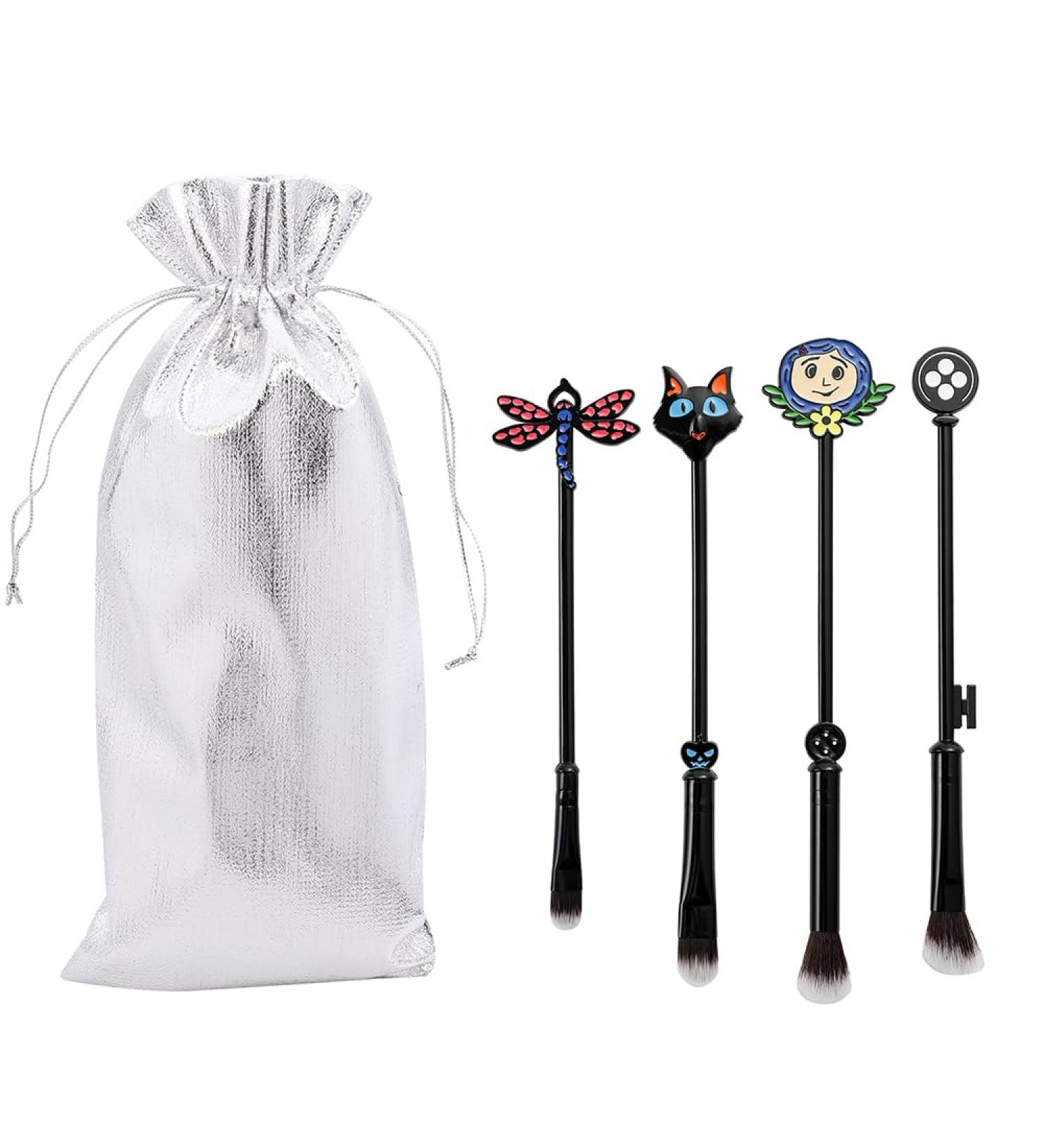 Horror Movie Coraline Makeup Brushes Set | Women s Halloween Collection | Silver Drawstring Bag | Metal Memorial Quality - Buy Online on GoSupps.com