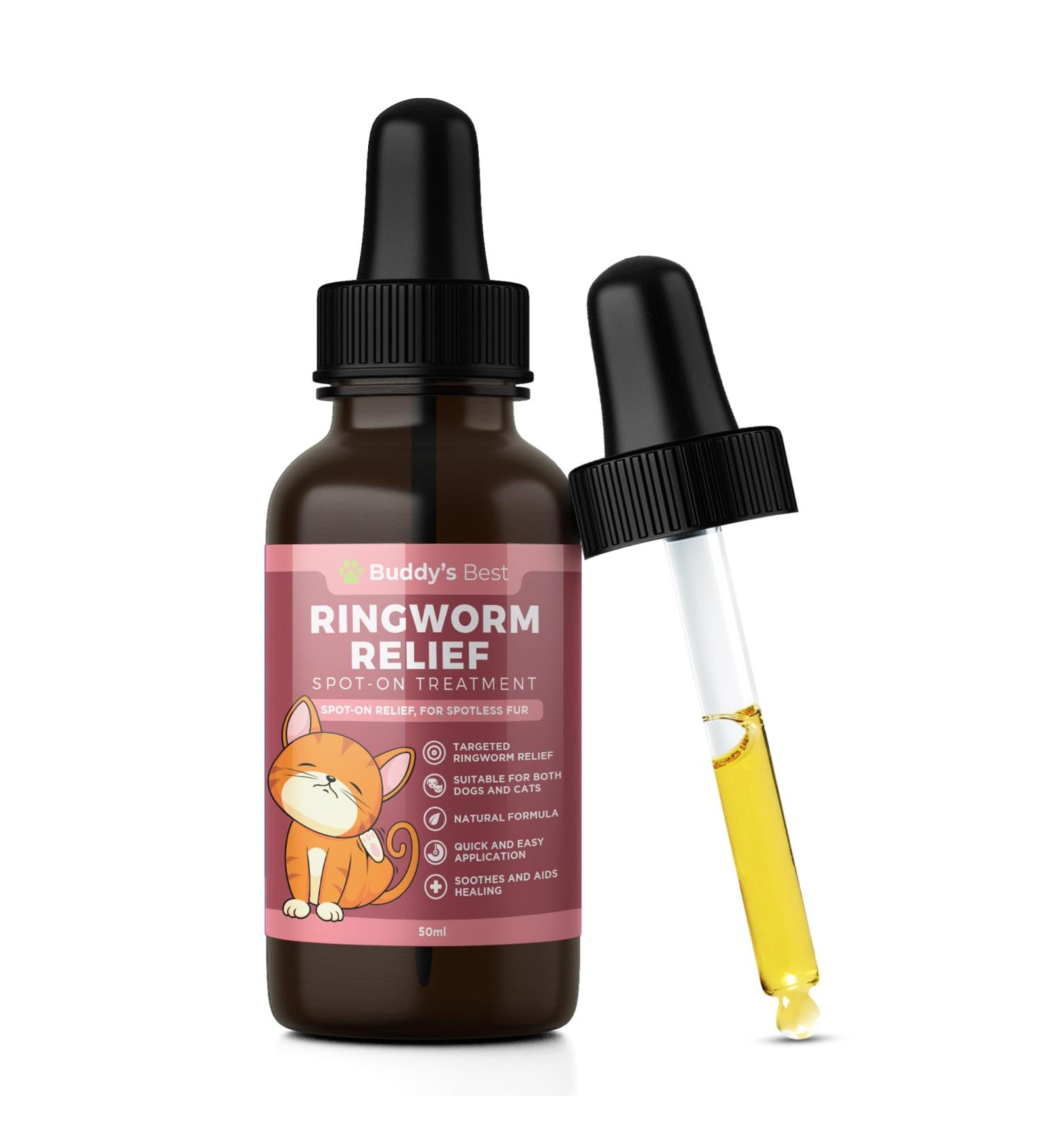 BUDDY'S BEST Ringworm Relief Spot-On Treatment for Dogs & Cats: Natural Fast-Acting Formula with Jojoba & Neem Oil Soothes & Heals Skin Easy Application 50ml - Buy Online on GoSupps.com