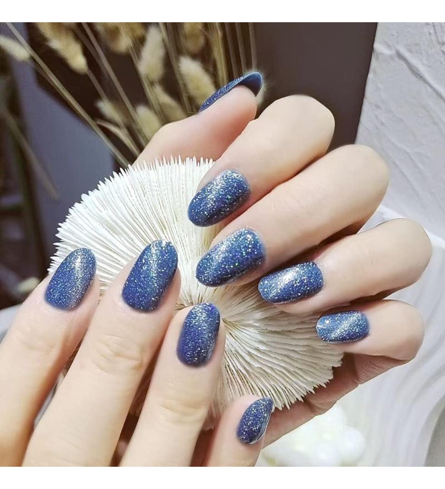 Press on Nails Long Fake Nails 24Pcs Shiny Blue False fingernail with Self-Adhesive Jelly Nail Glue Tabs Press On False Nails - Buy Online on GoSupps.com