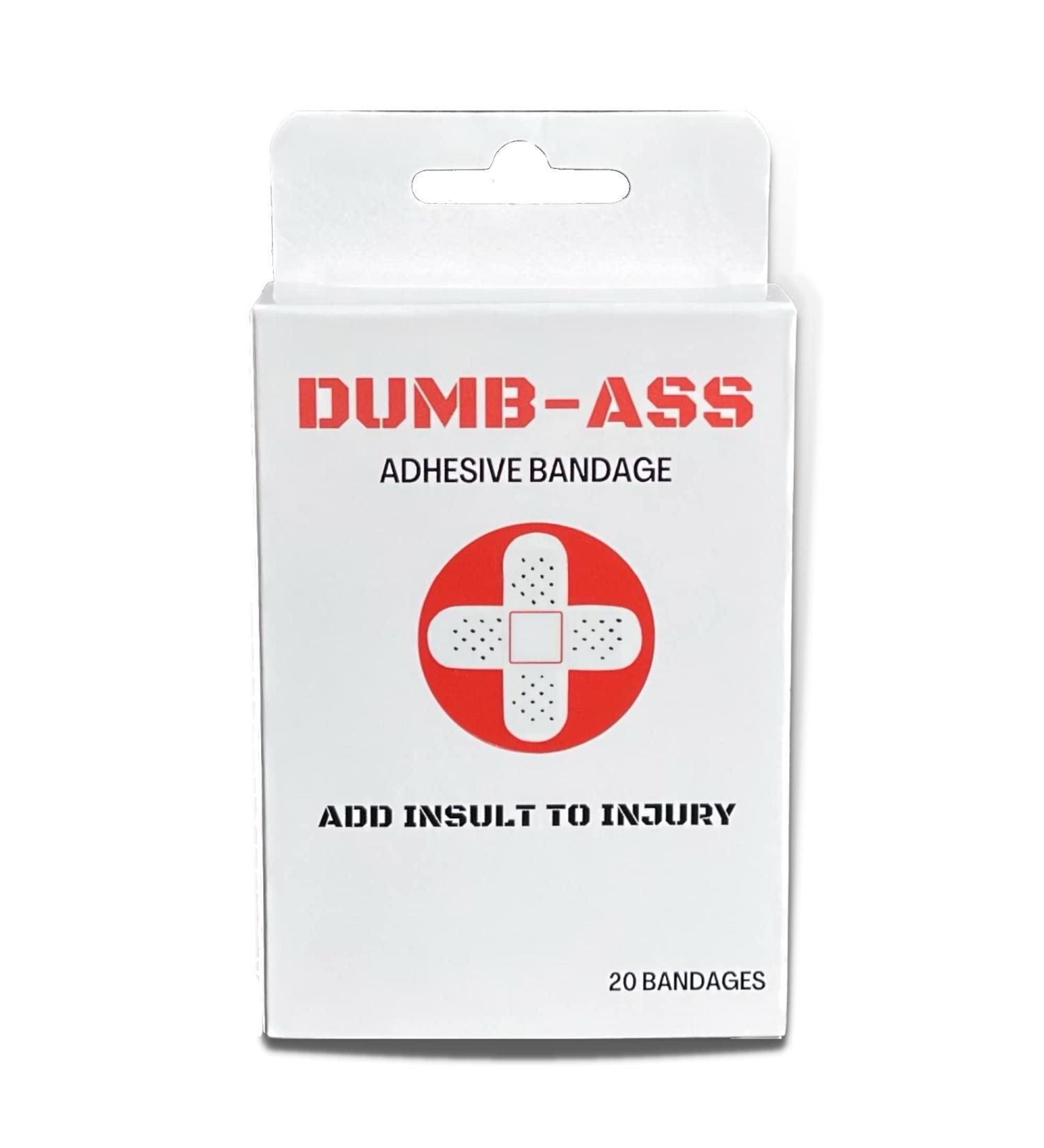 Dumbass Bandages - Funny Insult Adhesive Bandages | Adults First Aid for Scrapes and Cuts | Cool Fathers Day Gift | 20 Count - Buy Online on GoSupps.com