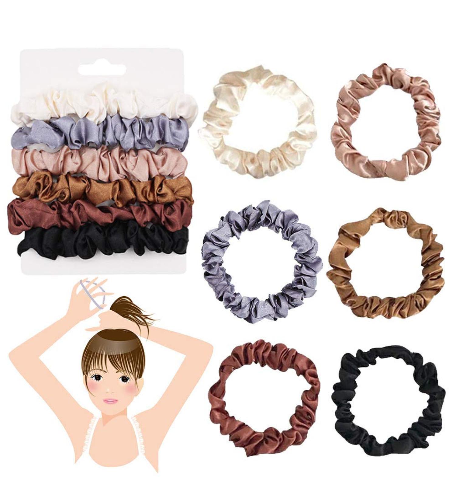 Satin Hair Ties Set of 6 - Kanoson Elastic Silk Scrunchies for Women & Girls - Ponytail Hair Bands - Buy Online on GoSupps.com