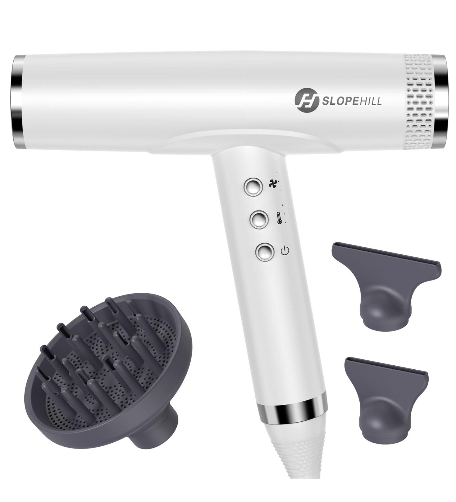 Slopehill Ion Hair Dryer - Professional Quick Drying with 110 000 RPM Motor Low Noise & Magnetic Diffuser for Home & Travel (White) - Buy Online on GoSupps.com
