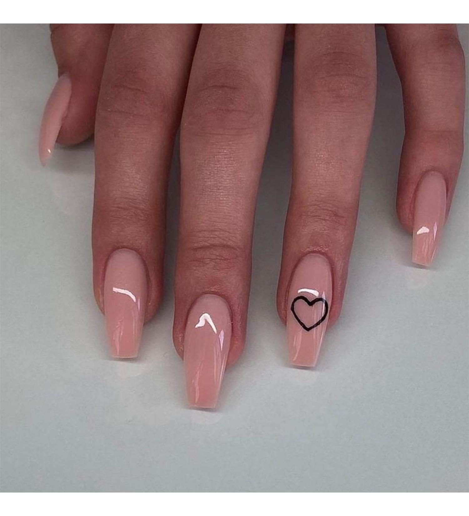 Bufenia Short Coffin Press-On Nails | Skin Color | Shiny Hearts | 24 Acrylic Nails for Women & Girls - Buy Online on GoSupps.com