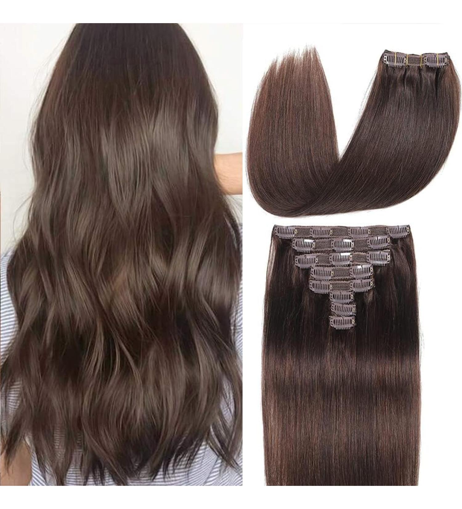 GIVLOVE Clip in Hair Extensions Real Human Hair 8 Pieces Straight Real Remy Human Hair Full Head Human Hair Extensions Clip in Double Weft Real Remy Hair (#4 Medium Brown-14 Inch) (4# 14 inch) 14 inch 4# - Buy Online on GoSupps.com