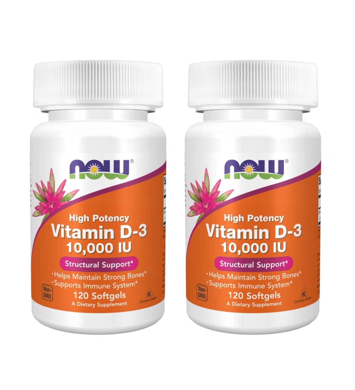 Now Foods High Potency Vitamin D-3 10,000 IU 240 Softgels (2 Pack) | 120 Count per Bottle | Vitamin D Supplement for Bone Health and Immune Support - Buy Online on GoSupps.com