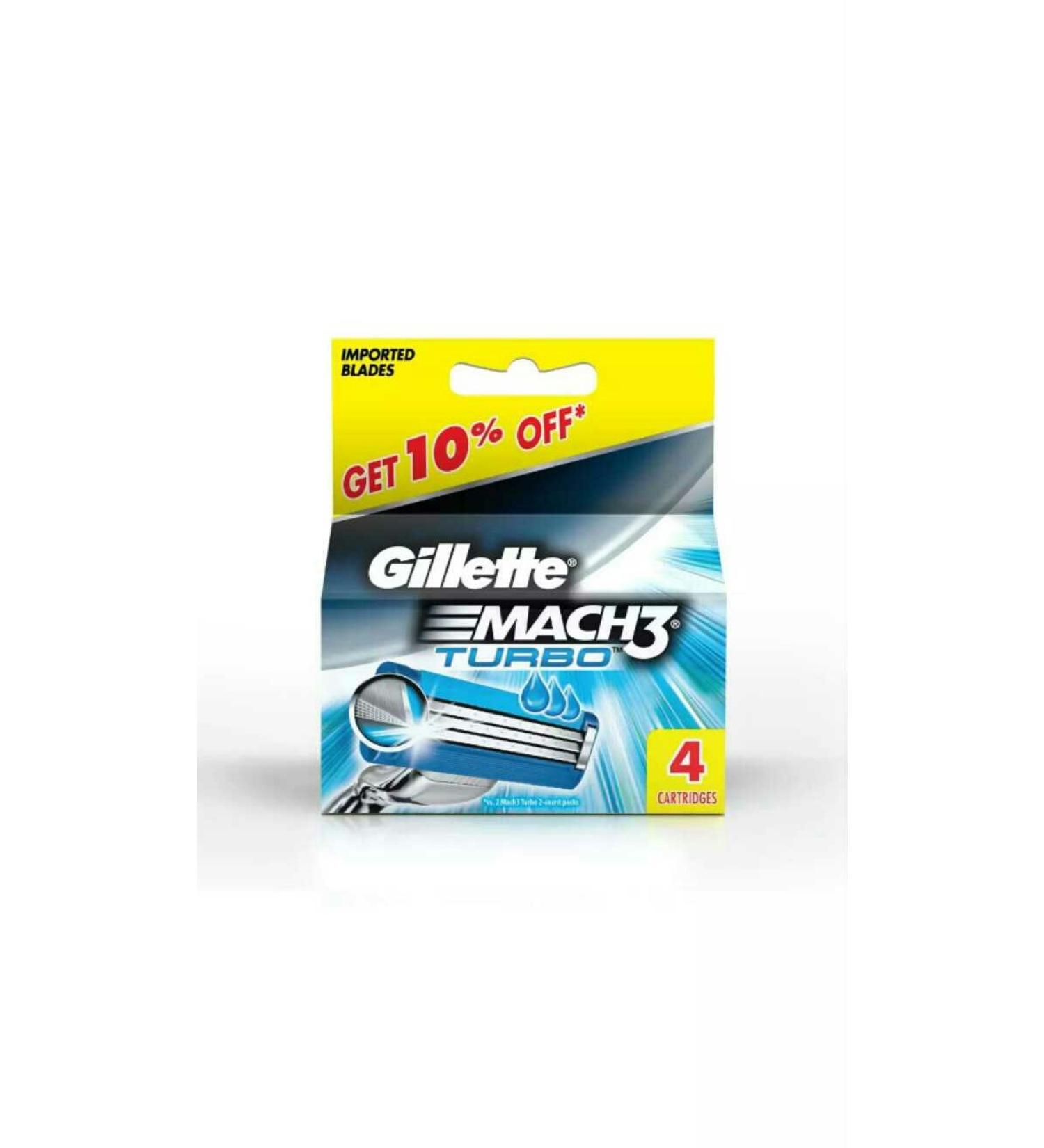 Buy Gillette Mach 3 Turbo with Aloe & Vitamin E 4 Pack - Best International Shipping & Deals - Buy Online on GoSupps.com
