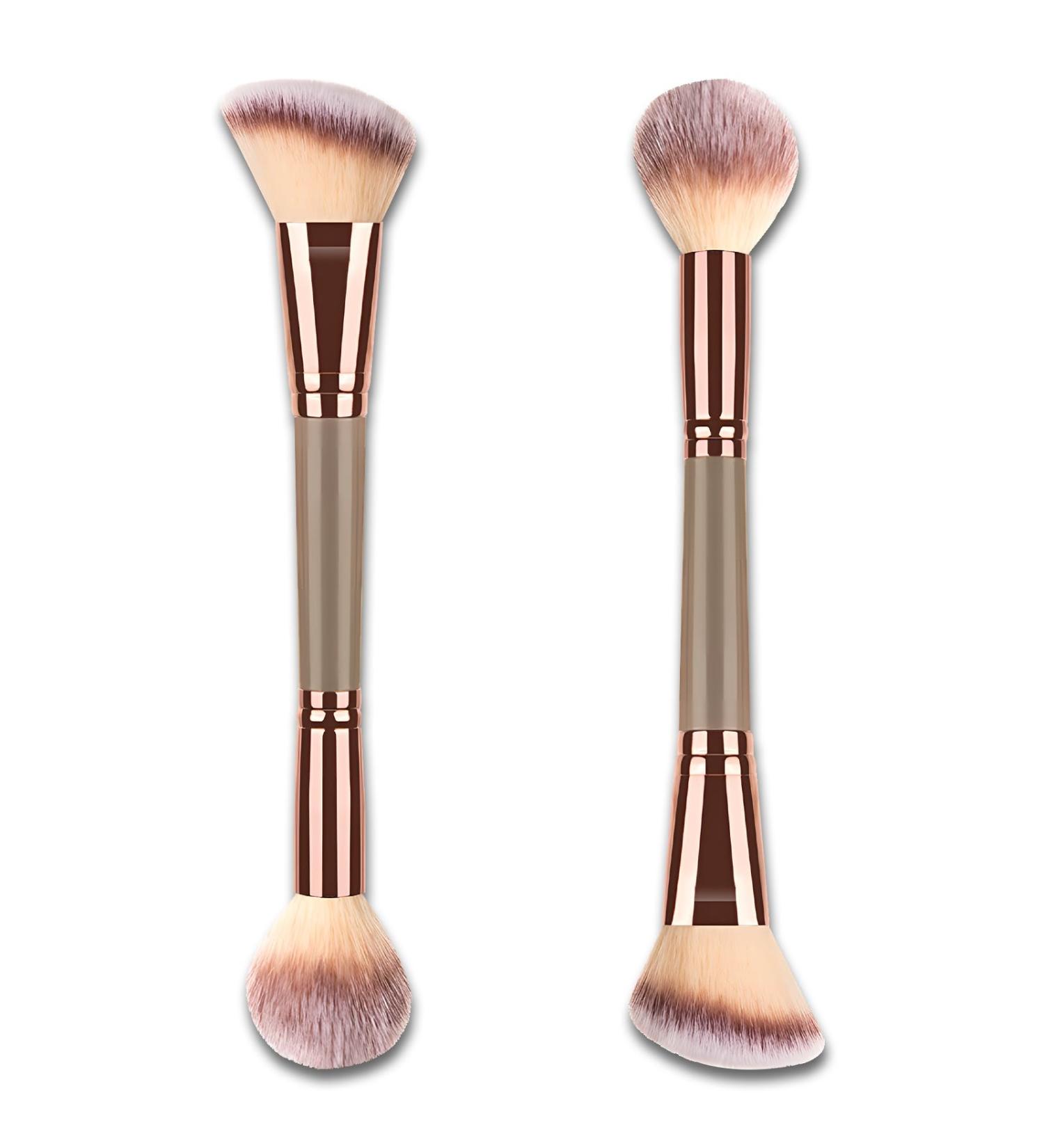 Double-Ended Foundation Makeup Brush - Angled & Round Top for Liquid Powder & Cream Blending | International Shipping Available - Buy Online on GoSupps.com