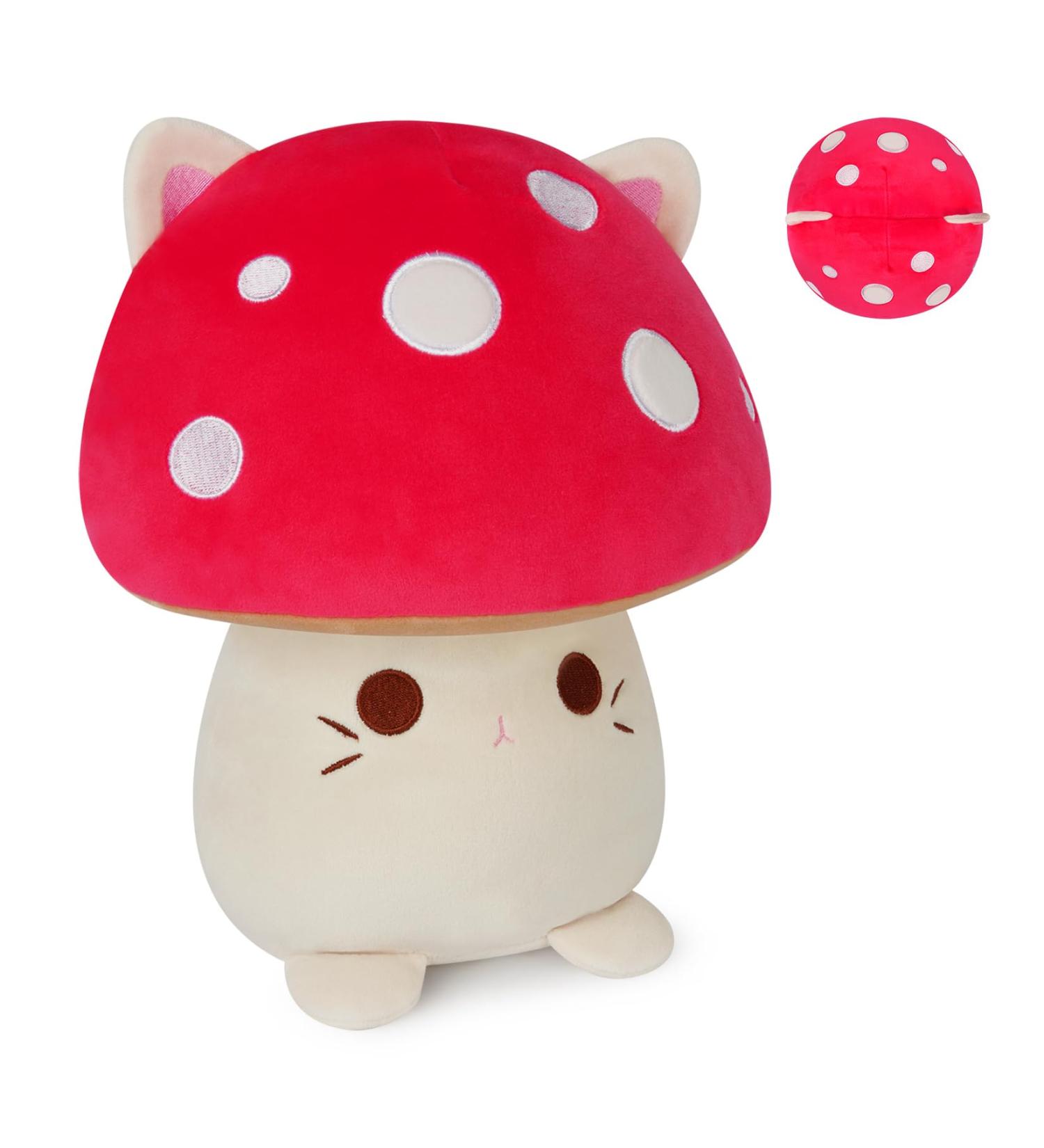 YamePuia Mushroom Cat Plush Toy | Soft Cat Pillow Cute Plush Doll Gift for Kids Perfect for Birthdays & Christmas - Buy Online on GoSupps.com