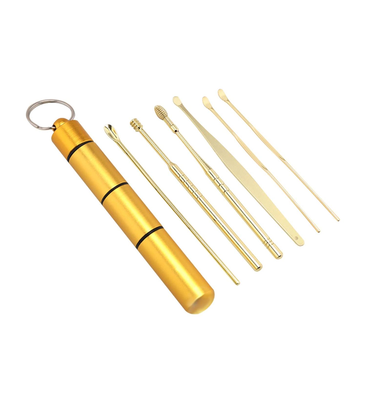 Innovative Spring EarWax Cleaner Tool Set Earwax Removal Kit Ear Wax Removal 6-in-1 Ear Pick Tools Reusable Ear Cleaner Baby Ear Drops for Wax (Gold One Size) One Size Gold