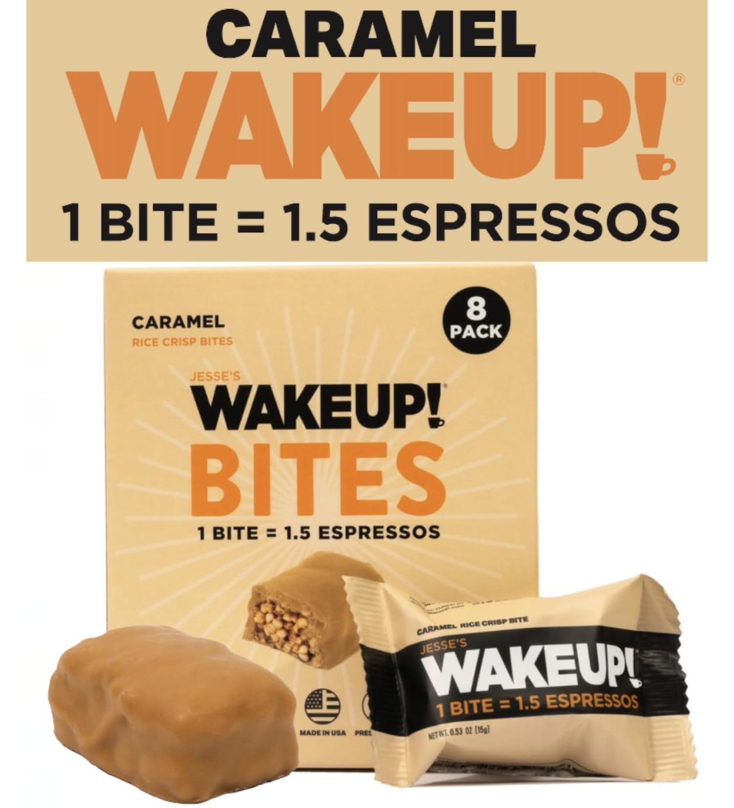WAKE UP! Caffeinated Caramel Protein Bars - Gluten Free Vegetarian 350mg Caffeine - 8 Pack for Focus & Clarity - Kosher Ingredients - Buy Online on GoSupps.com