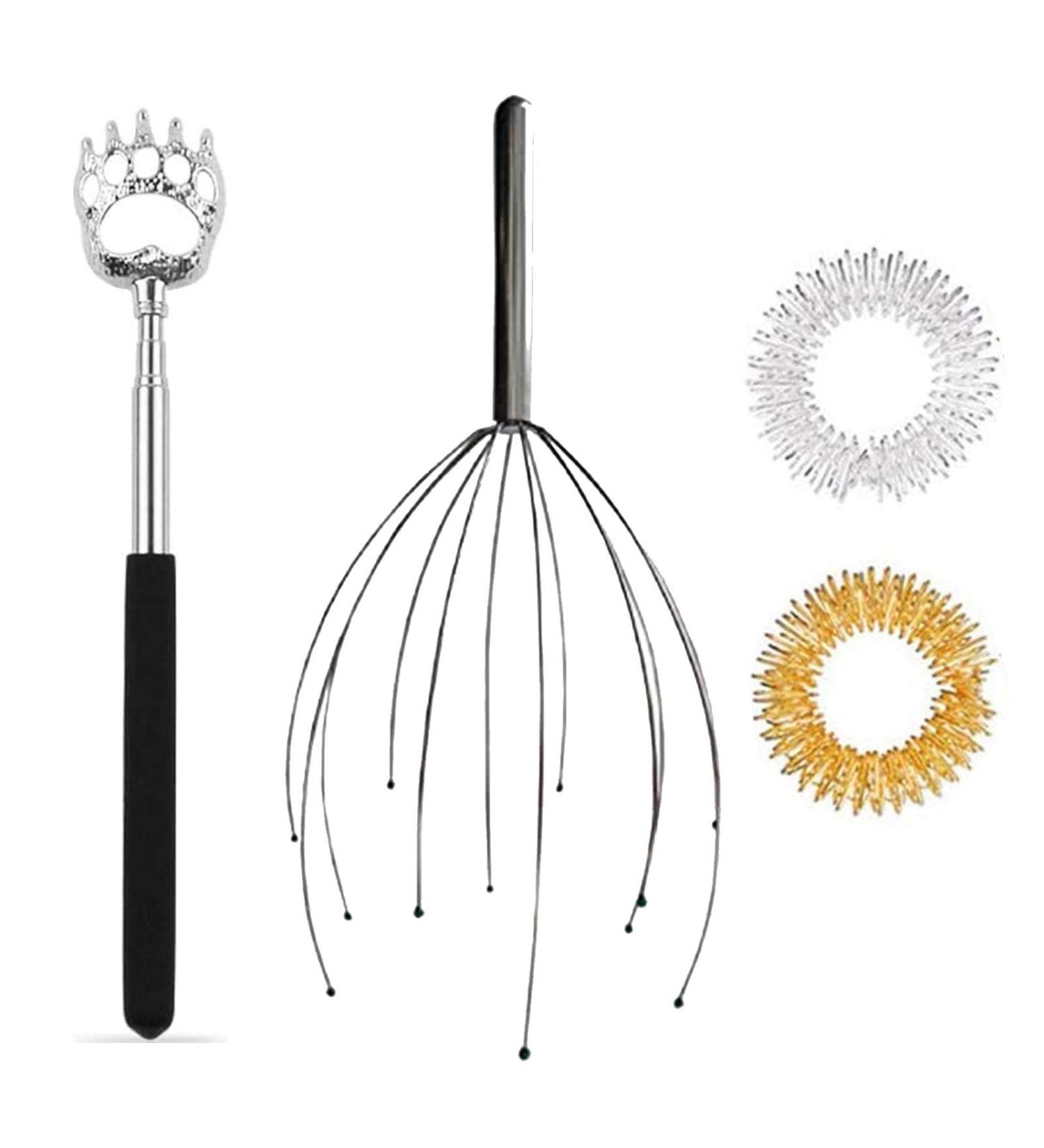 Back Scraper & Scalp Massage Set | Telescopic Back Scratchers & Finger Massage Rings for Stress Relief & Blood Circulation | Ideal Relaxation Gift - Buy Online on GoSupps.com
