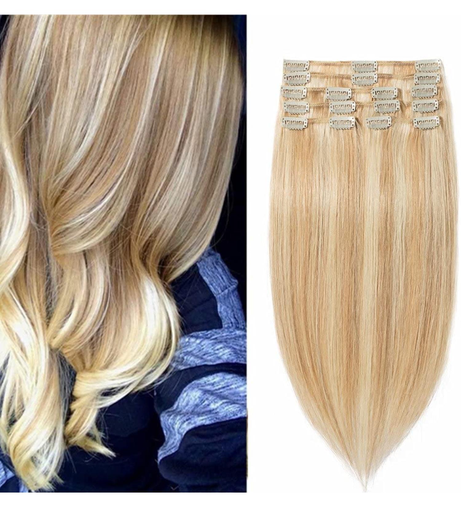 Real Remy Clip-in Hair Extensions 8PCs 18Clips - Smooth 100g 45cm (#18/613 Light Ash Blonde/White Blonde) - International Shipping - Buy Online on GoSupps.com