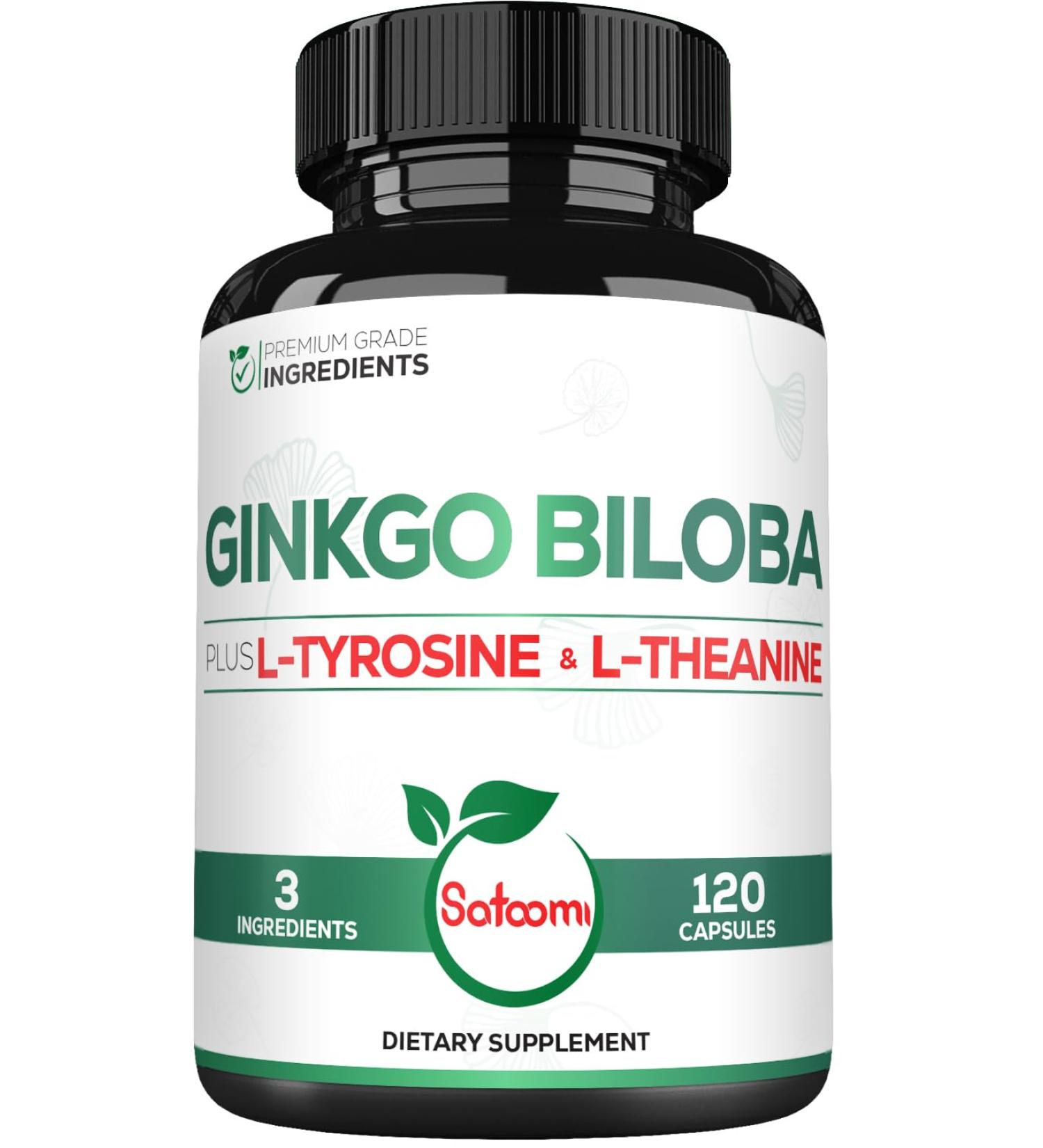 Satoomi 1000mg Ginkgo Biloba Supplements with L-Tyrosine, L-Theanine - 120 Capsules for 2-Month Supply - Support Focus, Mermory Function, Brain Health & Vision Quality 120 Count (Pack of 1) - Buy Online on GoSupps.com