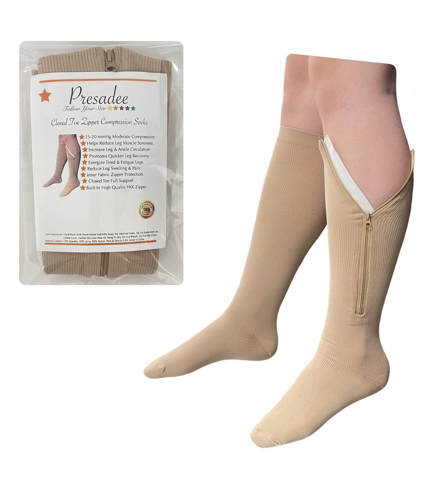 Ivory Closed Toe 15-20 mmHg Compression Socks with YKK Zipper - International Shipping Available - Buy Online on GoSupps.com