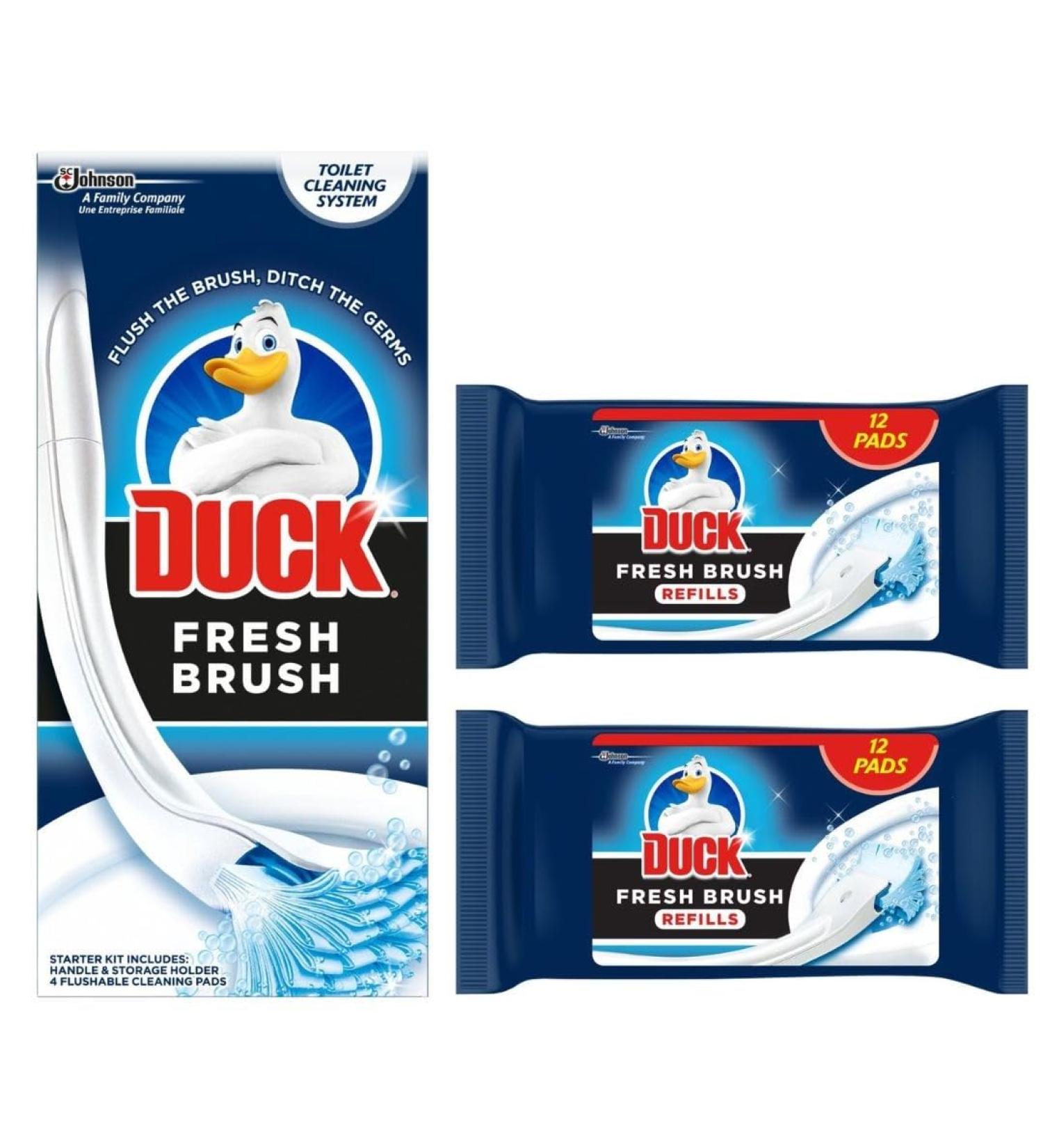 Starter Kit Toilet Cleaning Brush 1 Handle + 4 Refills - Duck Fresh Brush with Holder with Duck Fresh Brush Refill (24 Flushable Cleaning Pads) - Buy Online on GoSupps.com