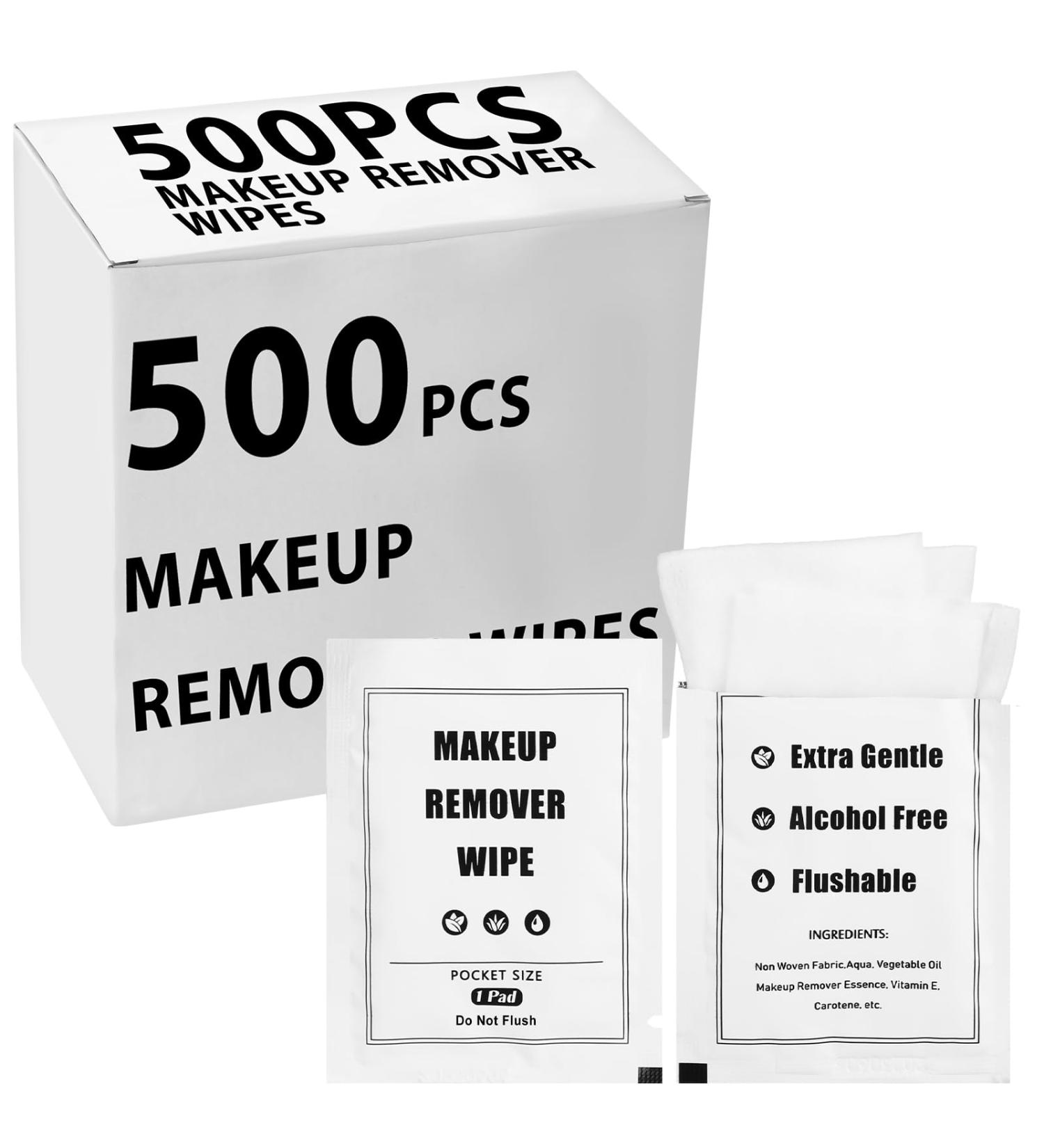 Tatuo 500 Pcs Makeup Remover Wipes Bulk Individually Wrapped Face Cleansing Wipes for Travel & Skin Care | Remove Makeup Lipstick Oil & Dirt - Buy Online on GoSupps.com