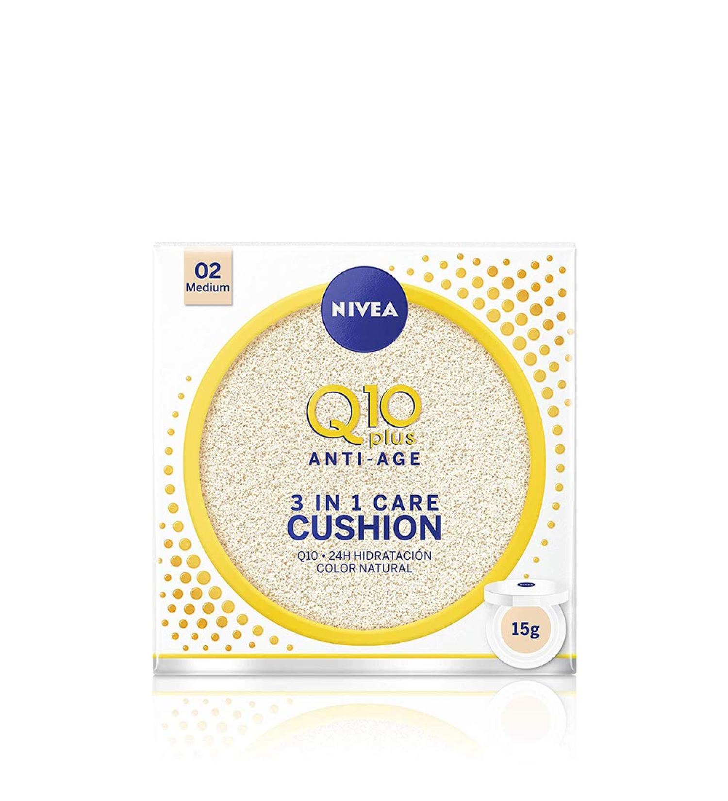 NIVEA Q10 3EN1 Cushion Tono Medio 15ml - Perfeccionador Facial Hidratante Anti-Aging con Protector Solar - Piel Uniforme y Natural - Buy Online on GoSupps.com
