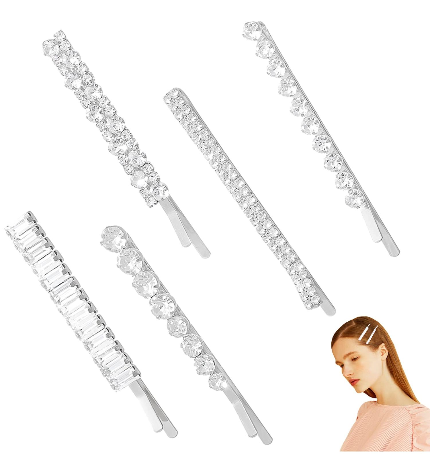 5 Pcs Crystal Rhinestone Hair Pins - Sparkly Hair Clips for Women in Silver - Buy Online on GoSupps.com