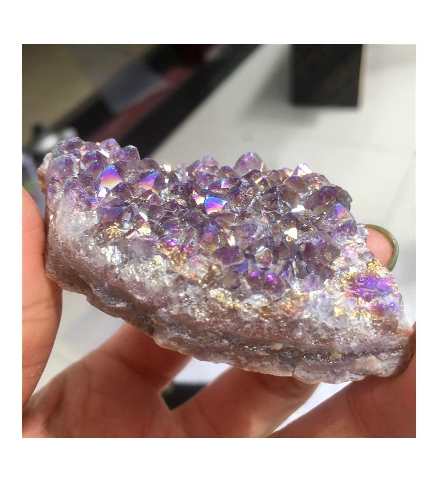 Beautiful 1PC Natural Amethyst Cluster Crystal Electroplating Titanium Quartz Cluster Stone Natural Quartz Crystal Room Decoration Full of Texture (Size : 50-100g) - Buy Online on GoSupps.com