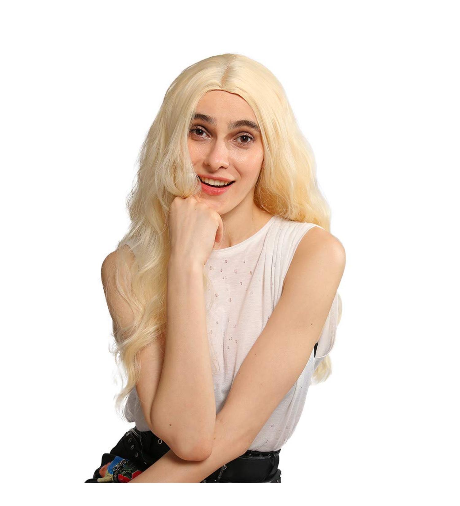 Buy Long Gold Wavy Synthetic Wig for Women | 60s 70s 50s 80s Curly Cosplay Hair - International Shipping Available - Buy Online on GoSupps.com