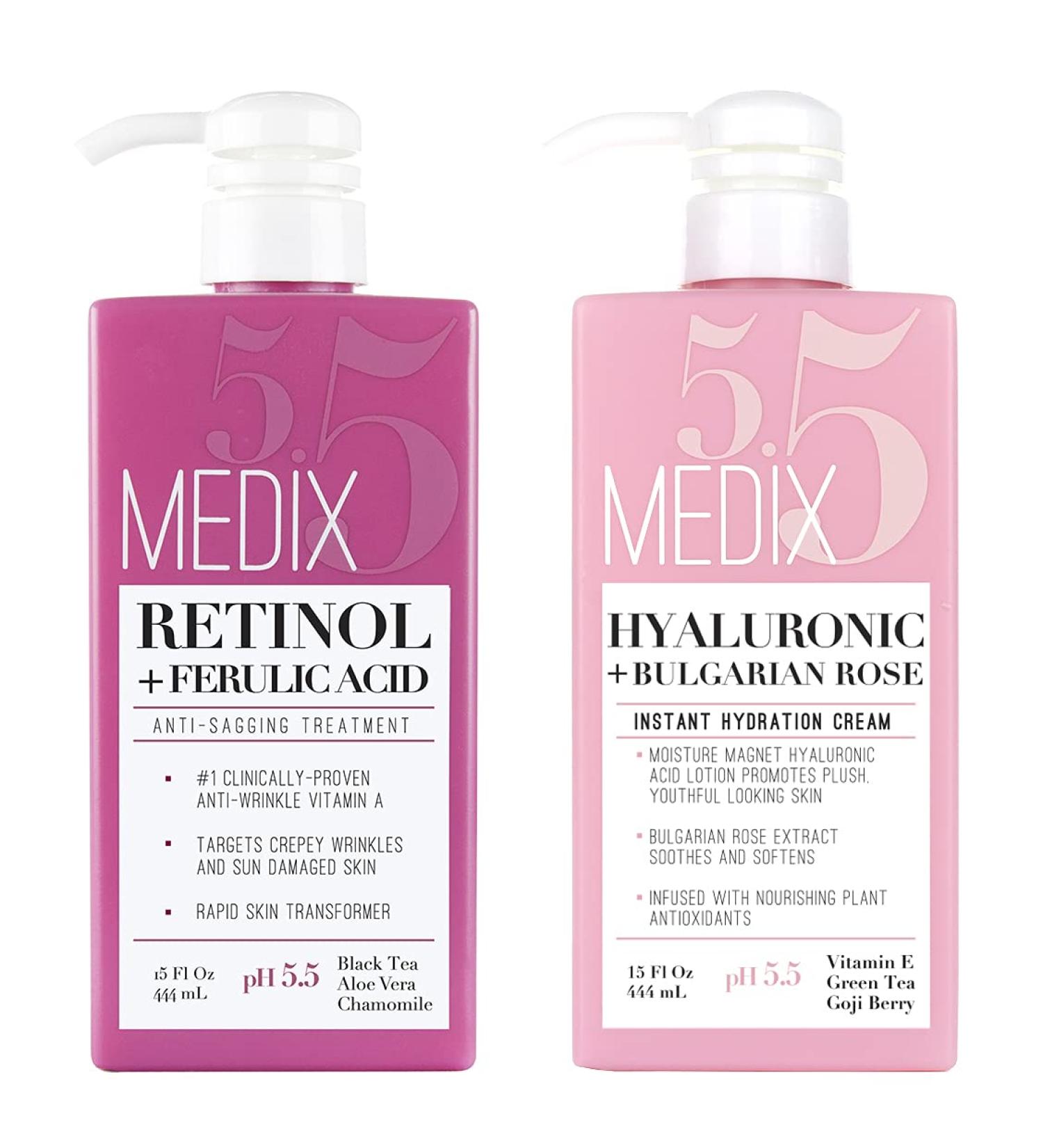 Medix 5.5 Retinol Cream & Hyaluronic Acid Lotion Set | Anti-Aging Moisturizer for Wrinkles & Dry Skin - 15 Fl Oz - Pack of 2 - Buy Online on GoSupps.com