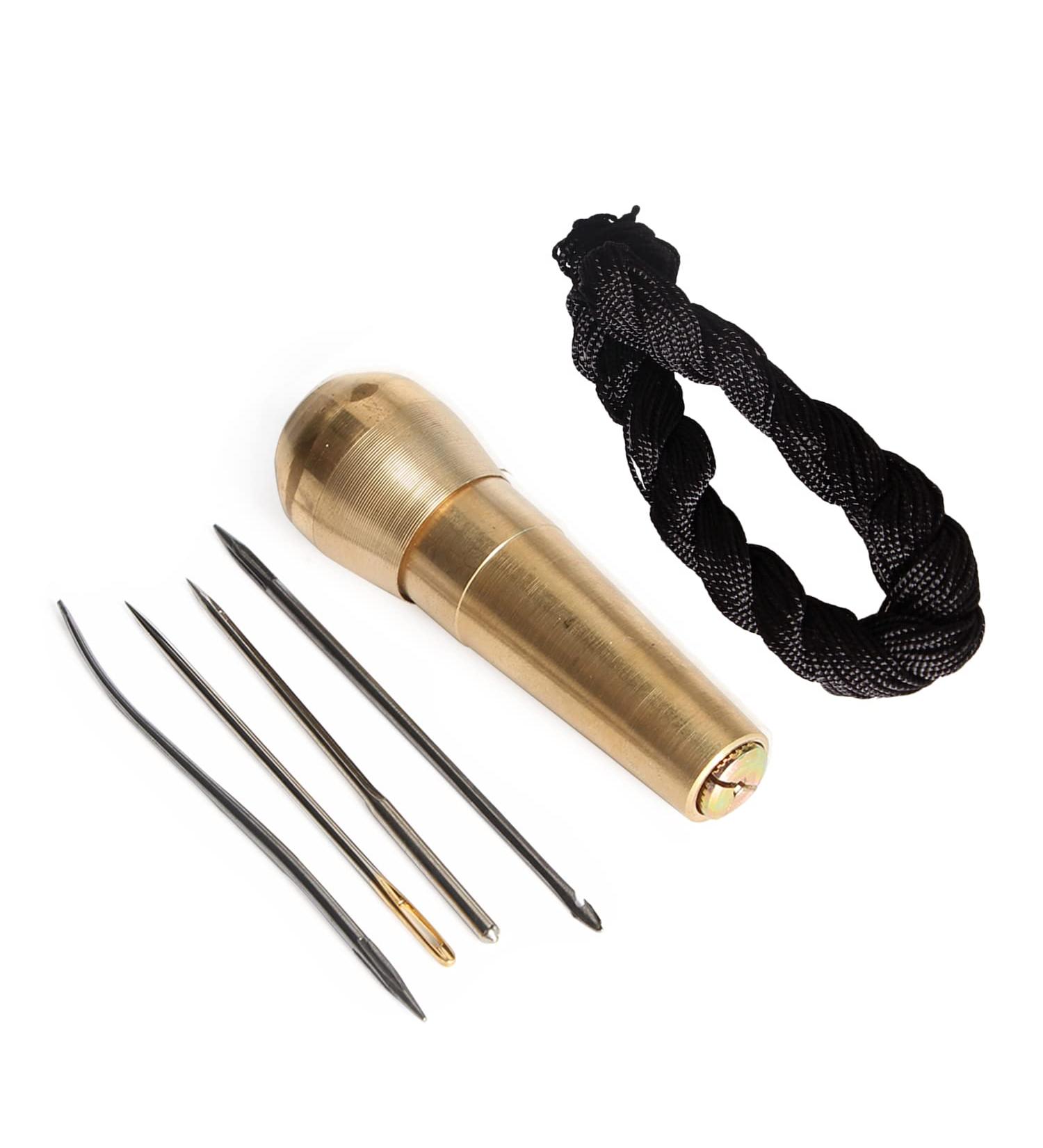 Co-link 4 Needles Copper Handle Sewing Awl Hand Stitcher Tool with Nylon Cord Thread - Gold + Black - Buy Online on GoSupps.com
