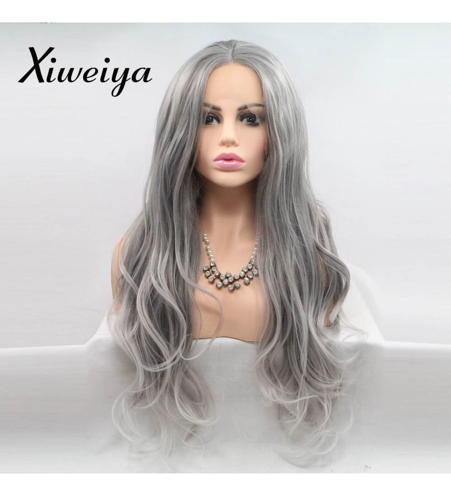 Xiweiya Pastel Grey Wig - 24-Inch Mermaid Lace Front Synthetic Hair Soft Long Wavy Wig for Women & Drag Queens - Heat Resistant Fiber - Buy Online on GoSupps.com